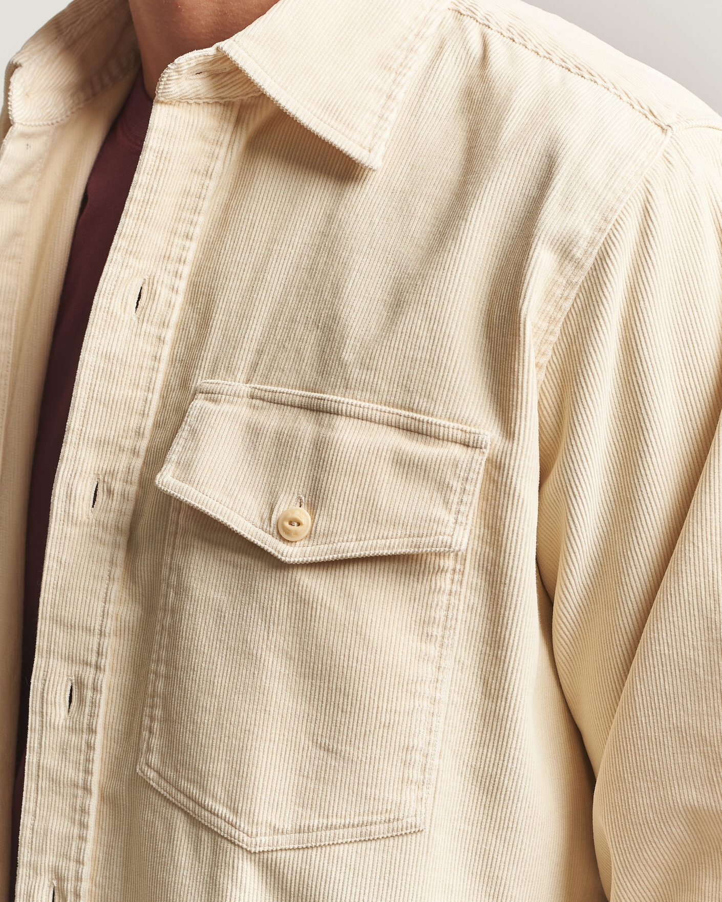 Hombres | Camisas | Drake's | Two Pocket Corduroy Shirt Ecru