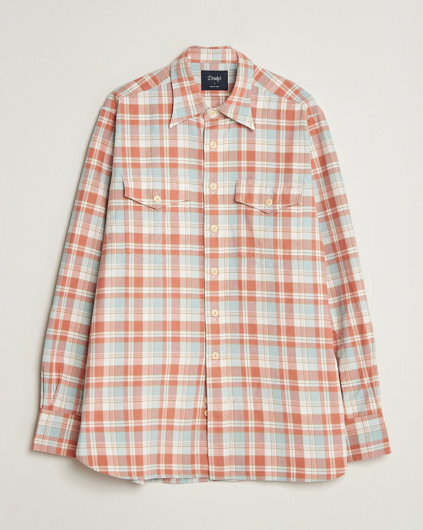 Hombres | Camisas | Drake's | Two Pocket Check Shirt Pink/Blue