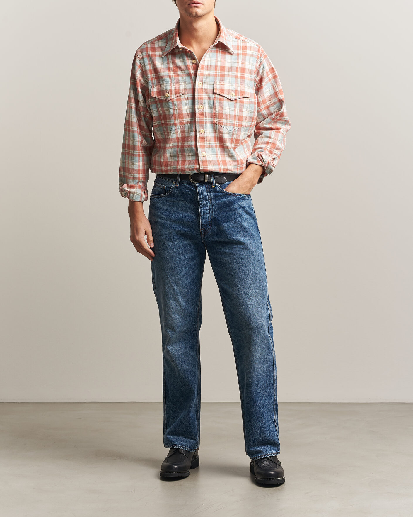 Hombres | Camisas | Drake's | Two Pocket Check Shirt Pink/Blue