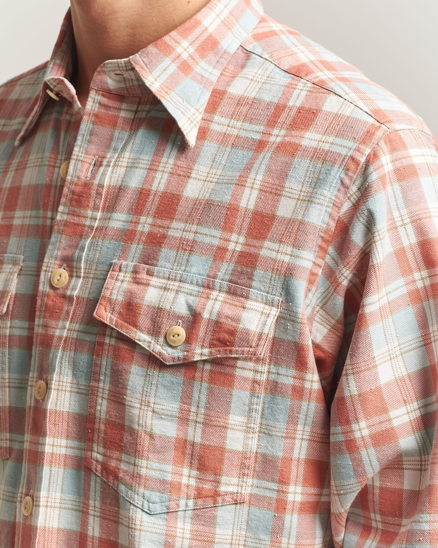 Hombres | Camisas | Drake's | Two Pocket Check Shirt Pink/Blue