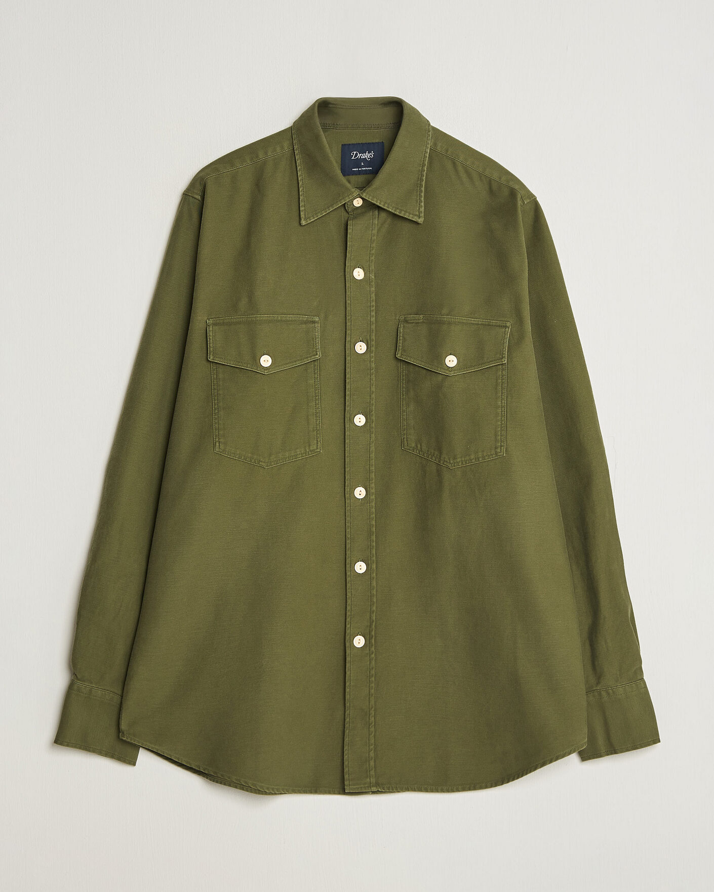 Hombres | Camisas | Drake's | Two Pocket Casual Cotton Shirt Olive