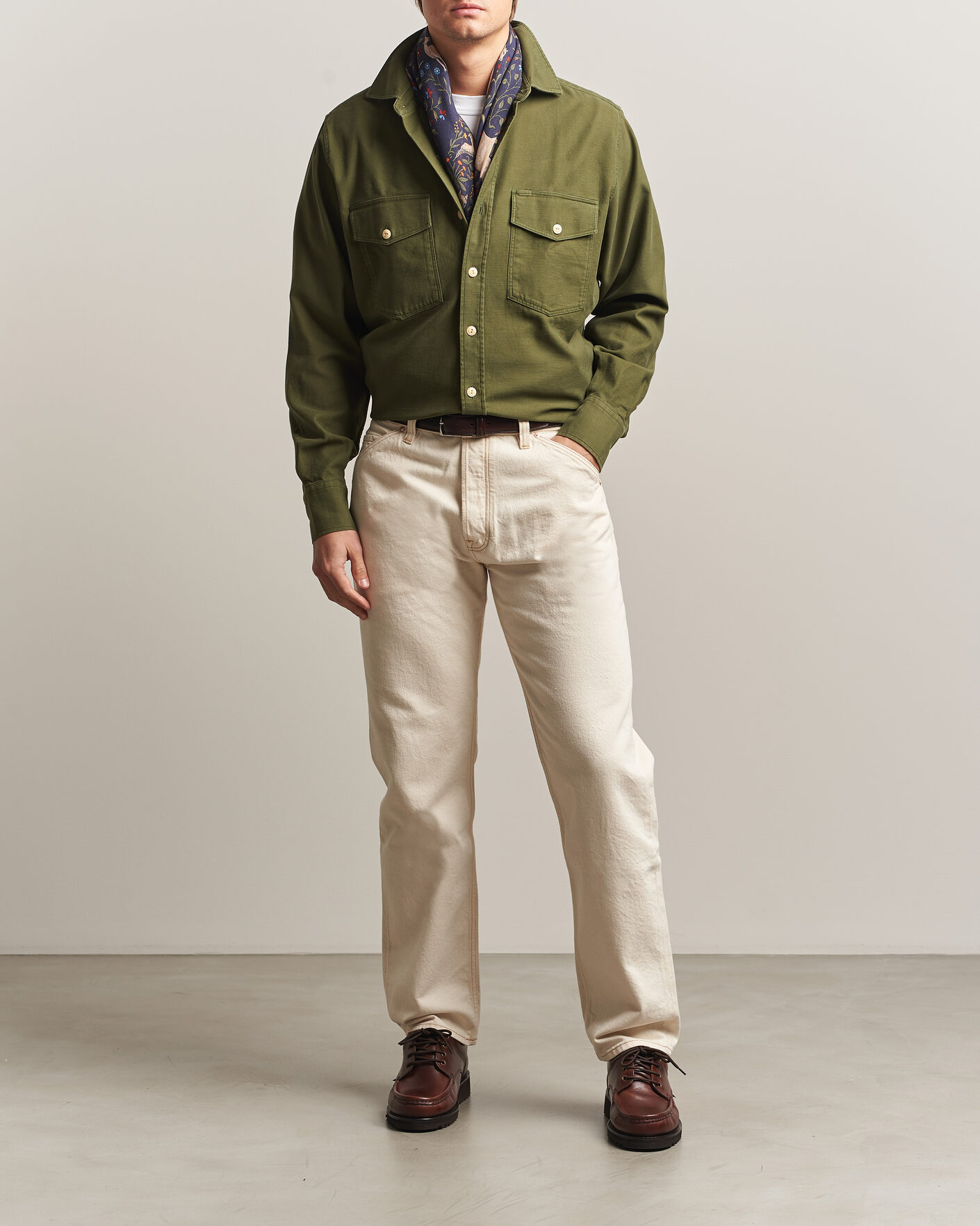 Hombres | Camisas | Drake's | Two Pocket Casual Cotton Shirt Olive