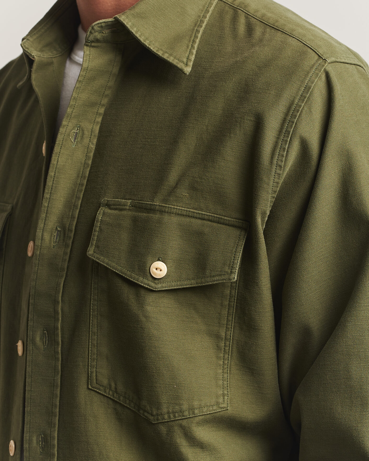 Hombres | Camisas | Drake's | Two Pocket Casual Cotton Shirt Olive