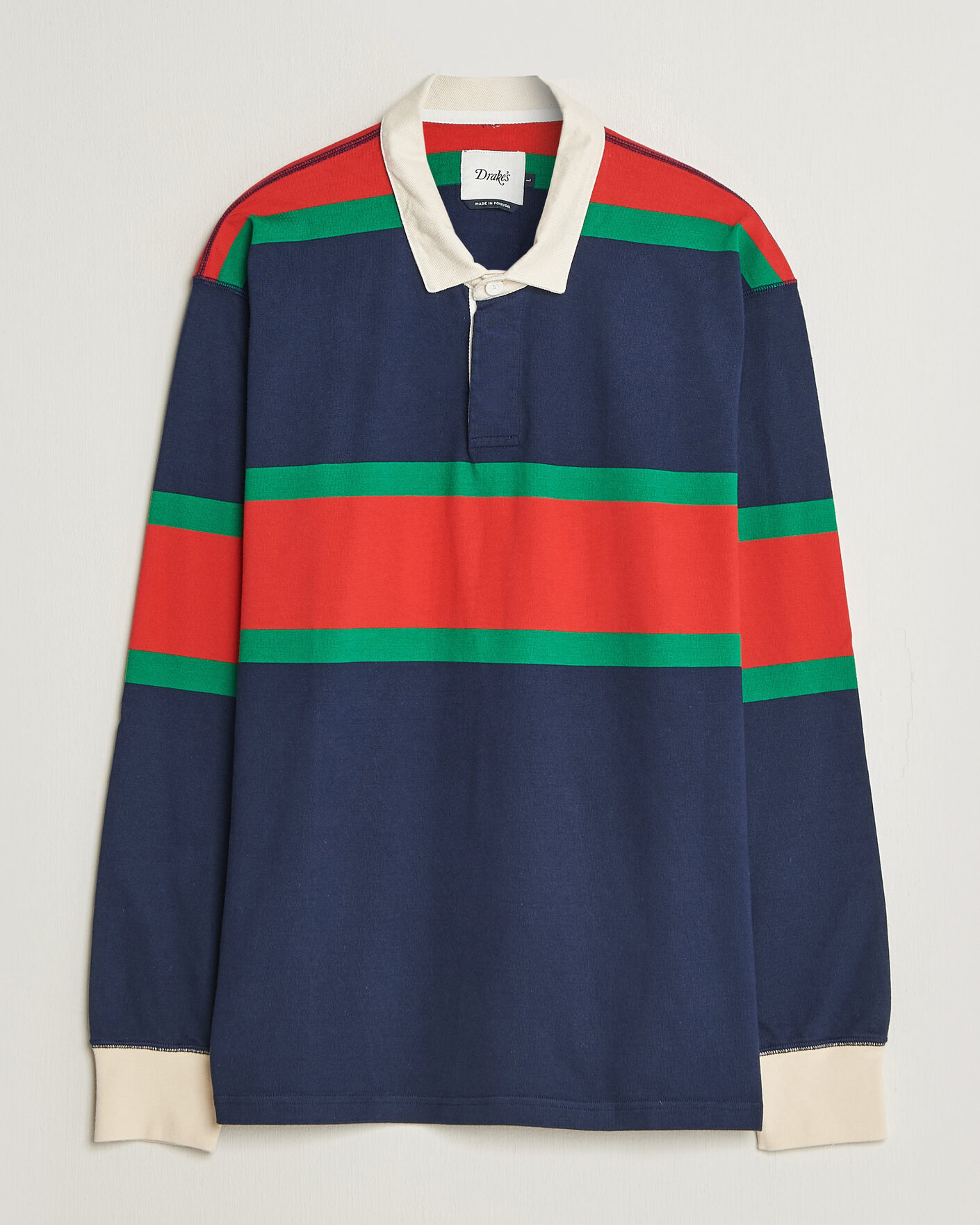 Hombres | Jerséis y prendas de punto | Drake's | Middle Stripe Rugby Navy/Red/Green