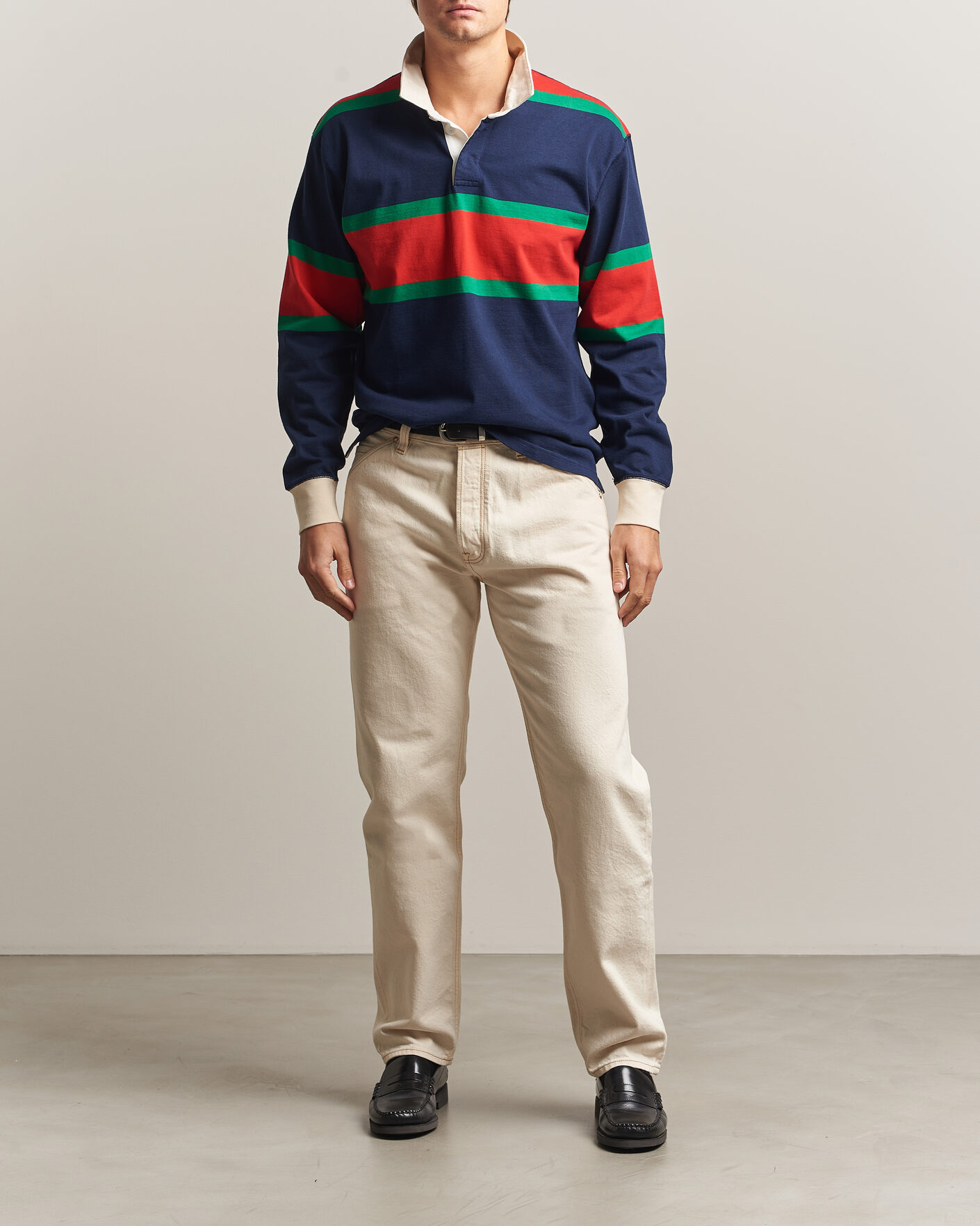 Hombres | Jerséis y prendas de punto | Drake's | Middle Stripe Rugby Navy/Red/Green