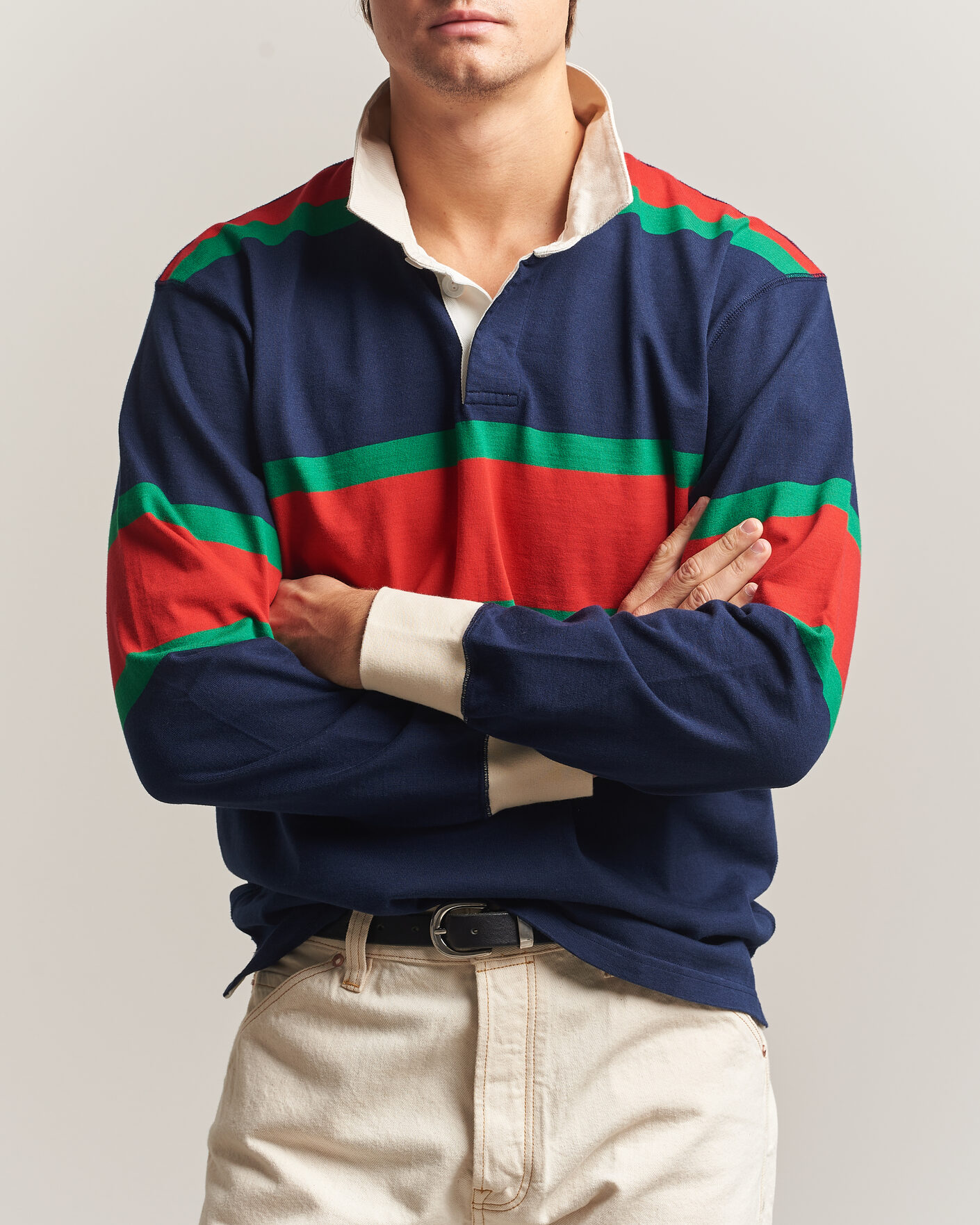 Hombres | Jerséis y prendas de punto | Drake's | Middle Stripe Rugby Navy/Red/Green