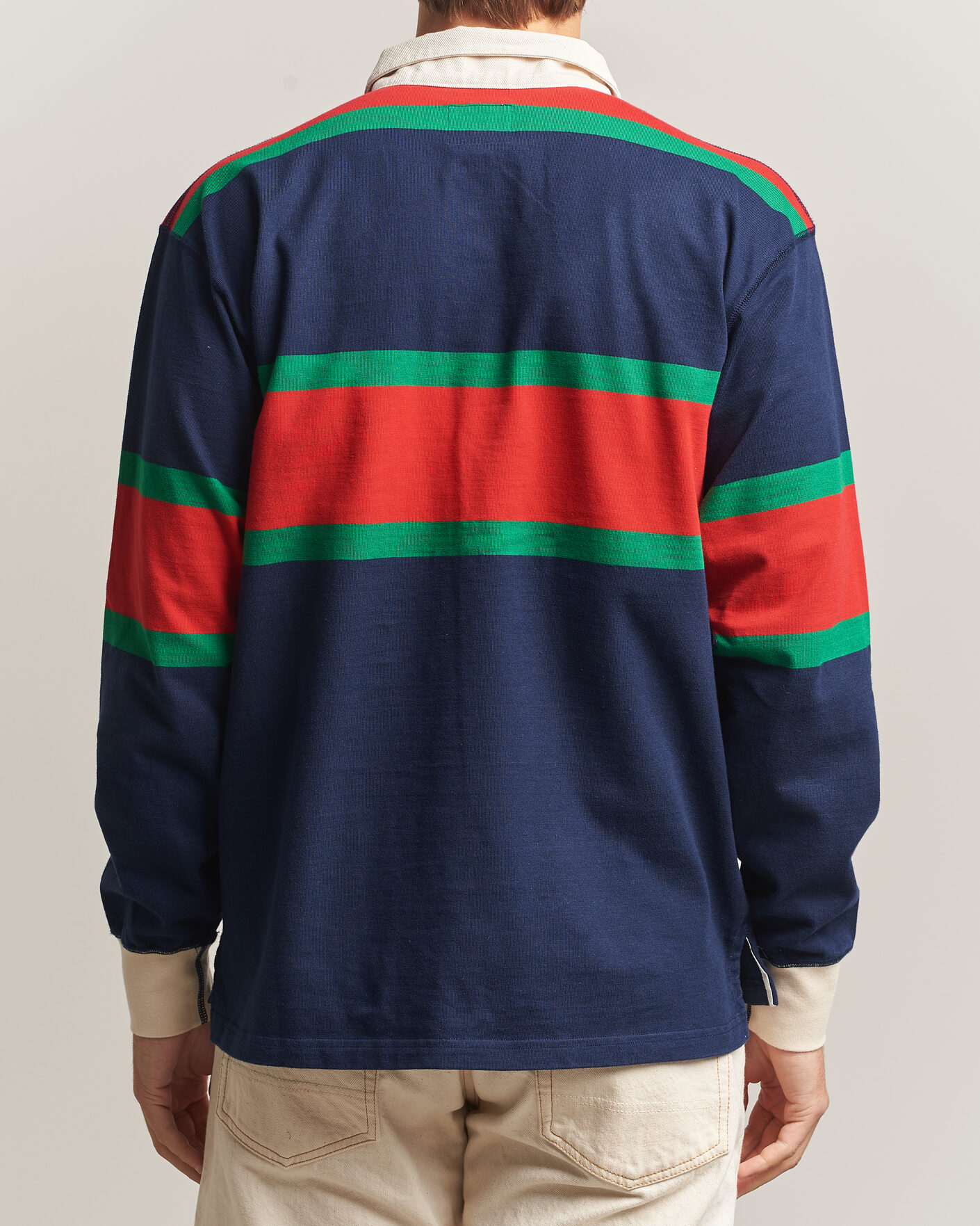Hombres | Jerséis y prendas de punto | Drake's | Middle Stripe Rugby Navy/Red/Green