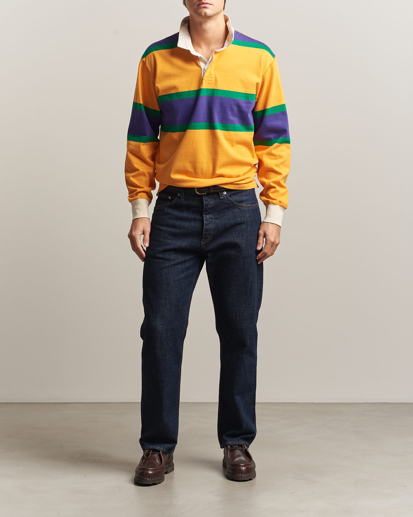 Hombres | Jerséis y prendas de punto | Drake's | Block Stripe Rugby Yellow