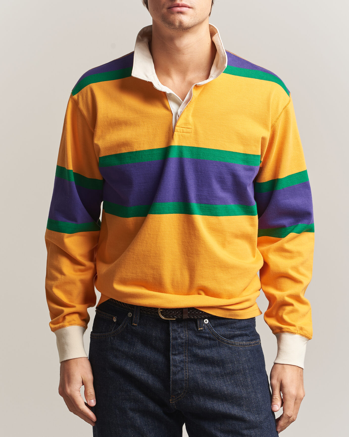 Hombres | Jerséis y prendas de punto | Drake's | Block Stripe Rugby Yellow