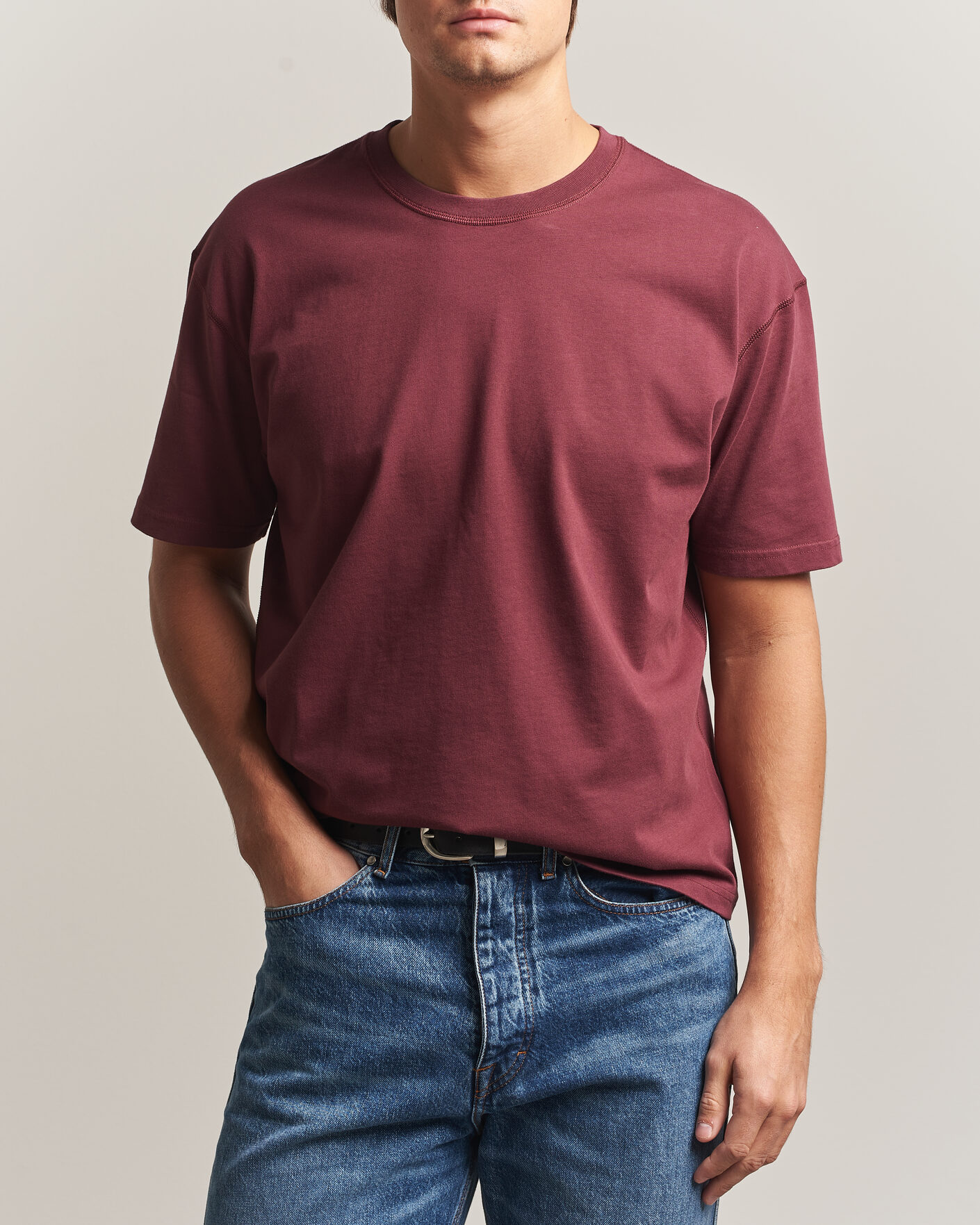 Hombres | Camisetas | Drake's | O´Clock Back Print Hiking T-Shirt Dark Plum