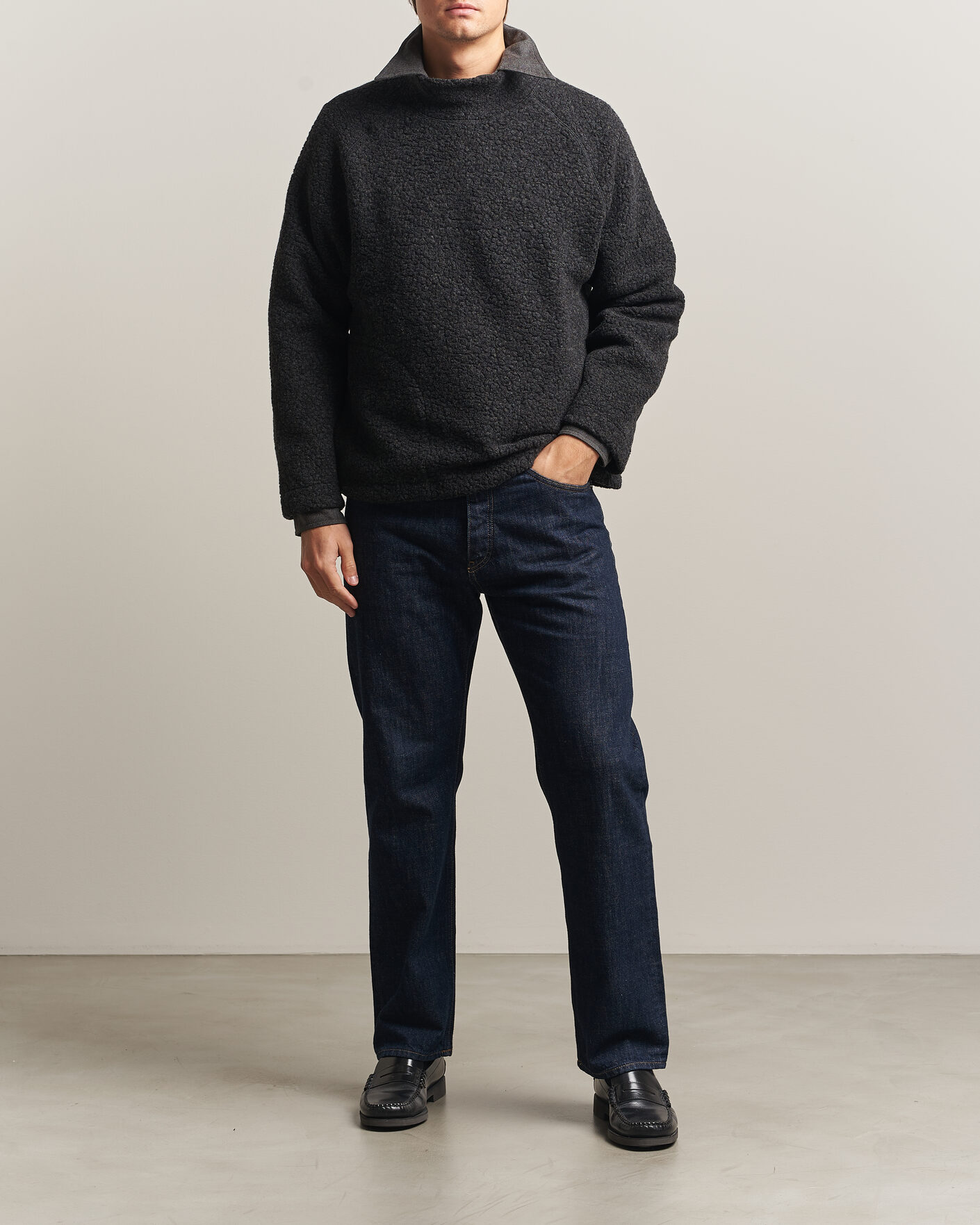 Hombres | Jerséis y prendas de punto | Drake's | Mock Neck Fleece Grey