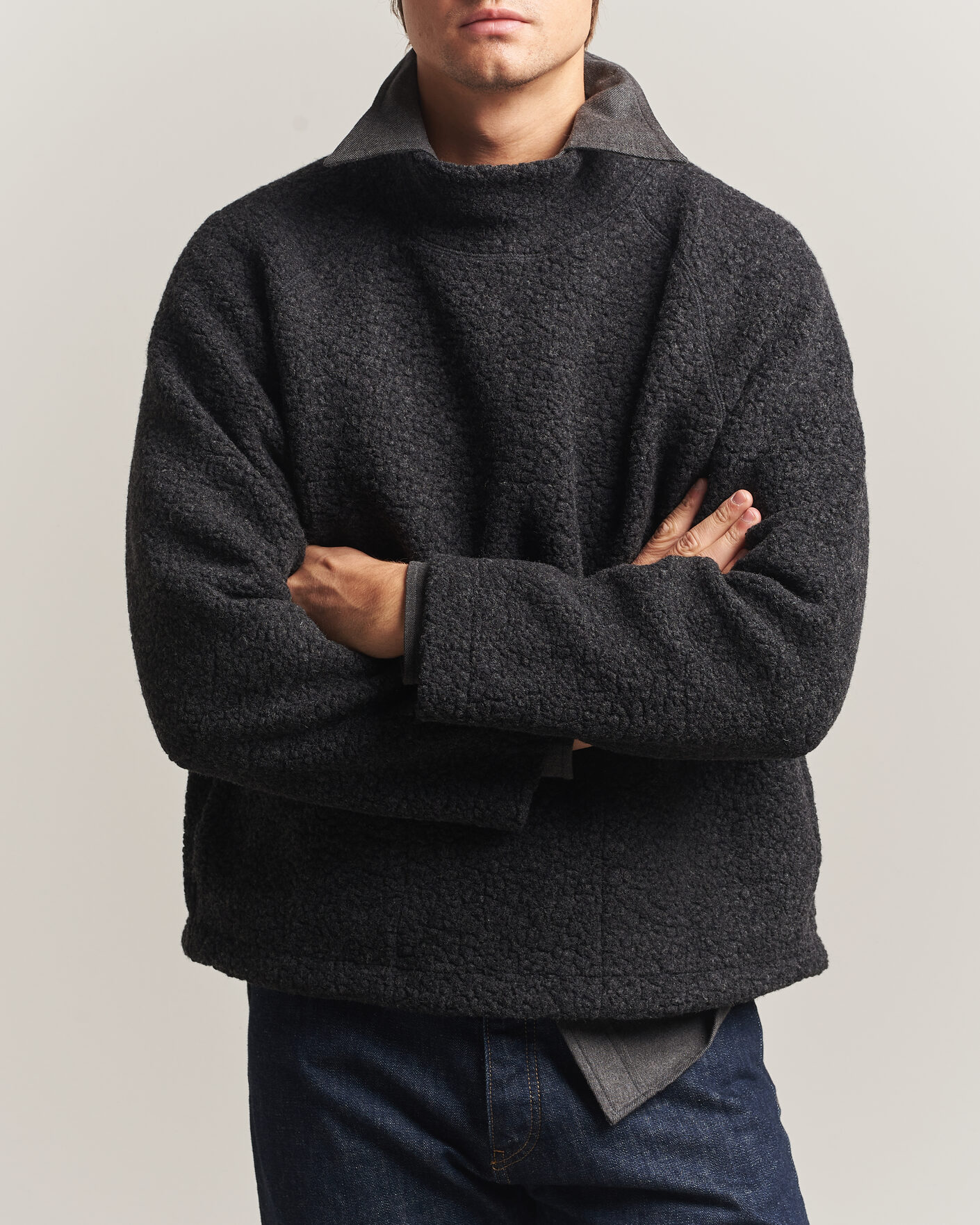 Hombres | Jerséis y prendas de punto | Drake's | Mock Neck Fleece Grey