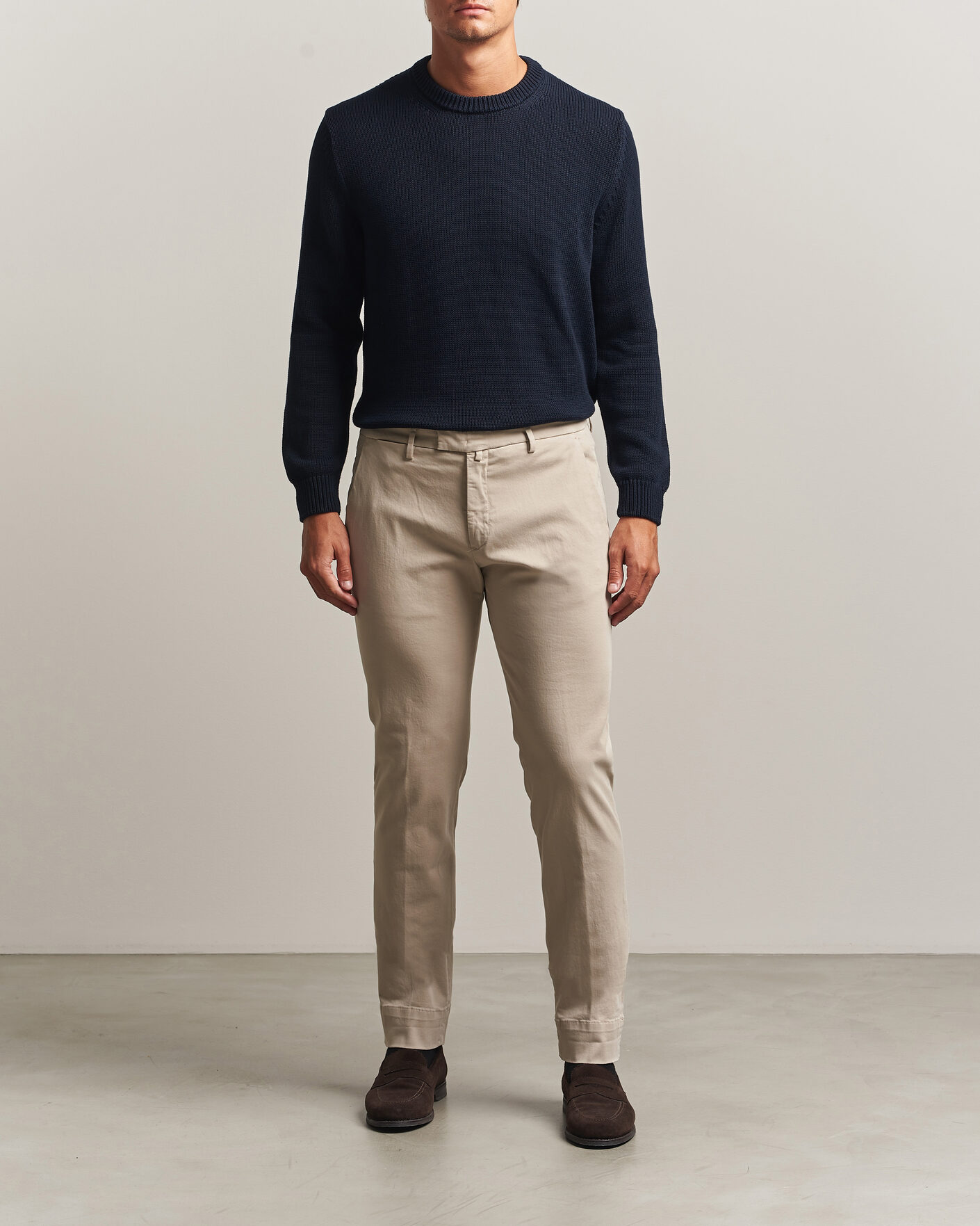Hombres | Pantalones | Briglia 1949 | Slim Fit Cotton Stretch Trousers Beige
