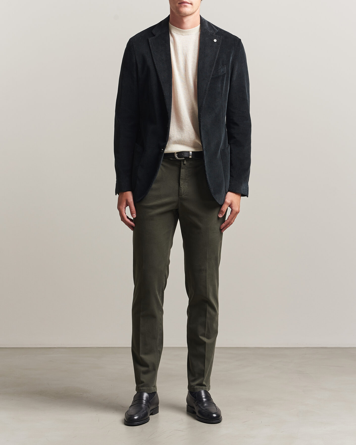Hombres | Pantalones | Briglia 1949 | Easy Fit Pleated Cotton Stretch Trousers Military