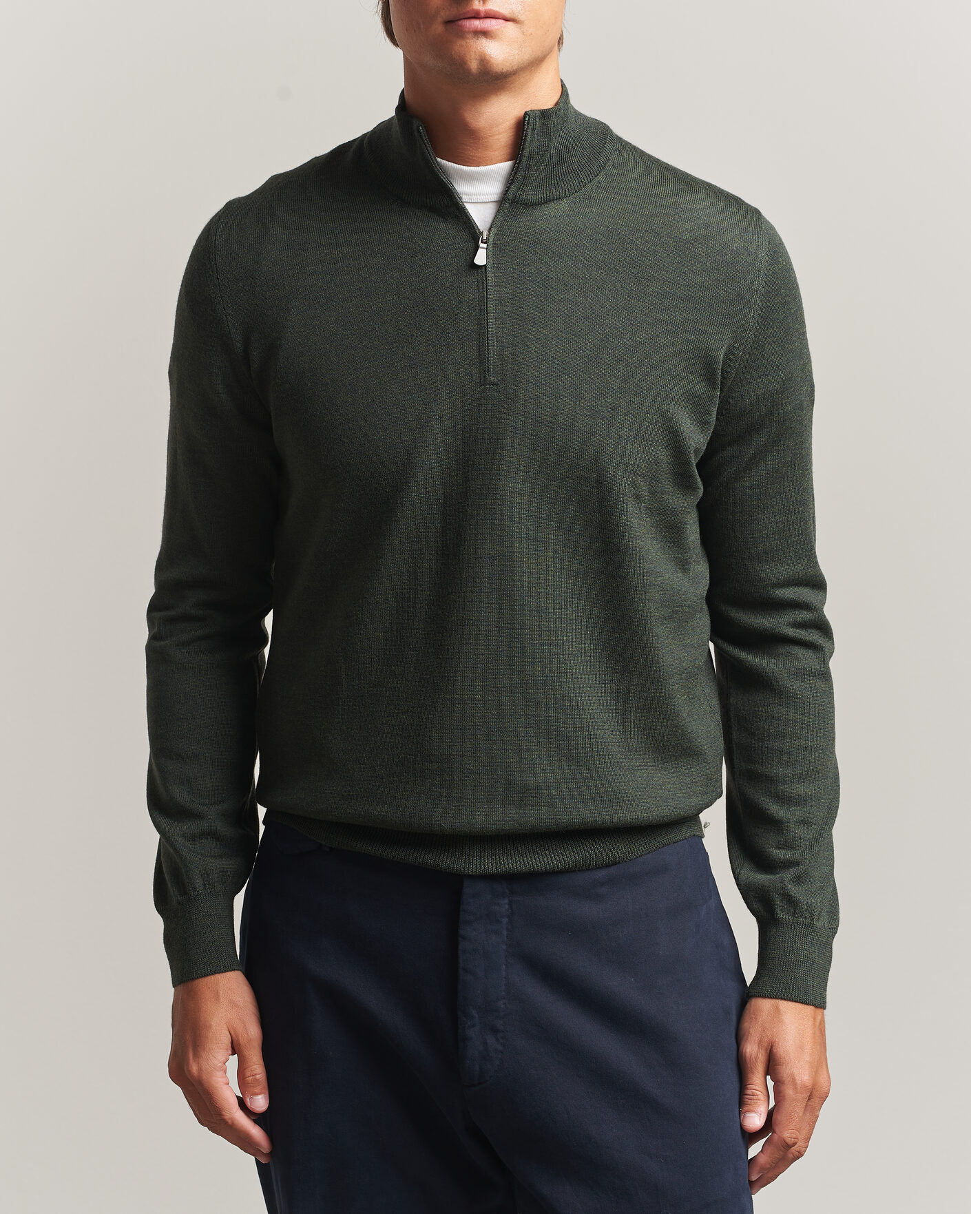 Hombres | Jerséis y prendas de punto | Gran Sasso | Merino Fashion Fit Half Zip Olive Melange