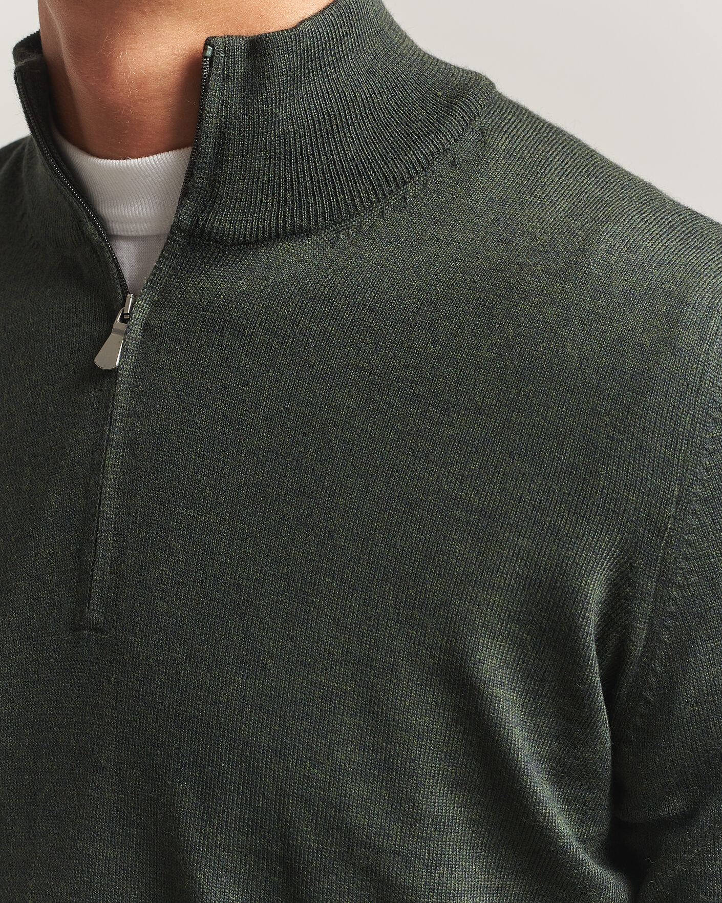 Hombres | Jerséis y prendas de punto | Gran Sasso | Merino Fashion Fit Half Zip Olive Melange