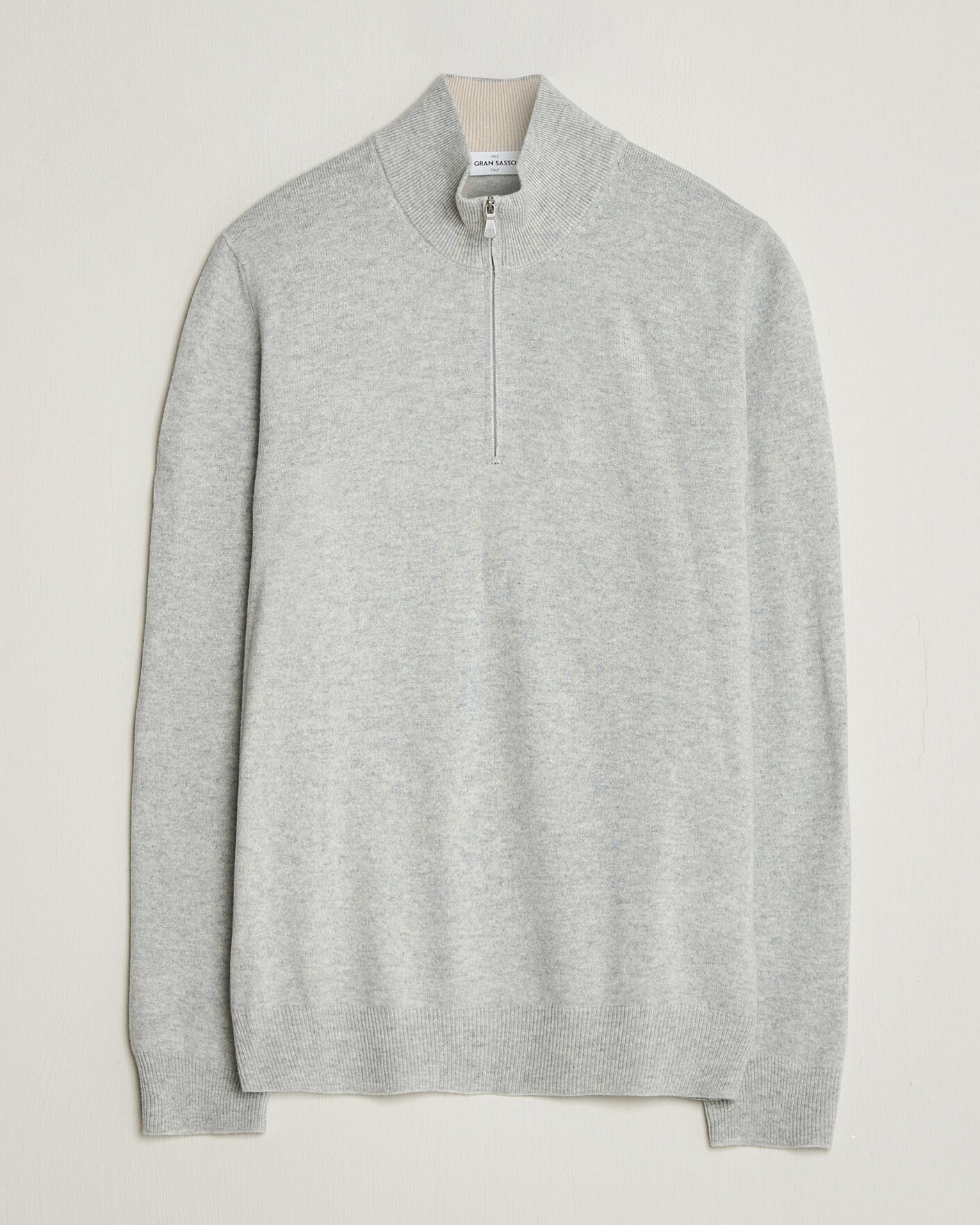 Hombres | Jerséis y prendas de punto | Gran Sasso | Wool/Cashmere Half Zip Light Grey Melange