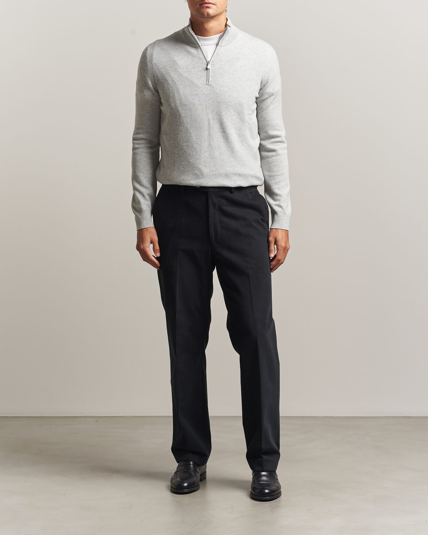 Hombres | Jerséis y prendas de punto | Gran Sasso | Wool/Cashmere Half Zip Light Grey Melange