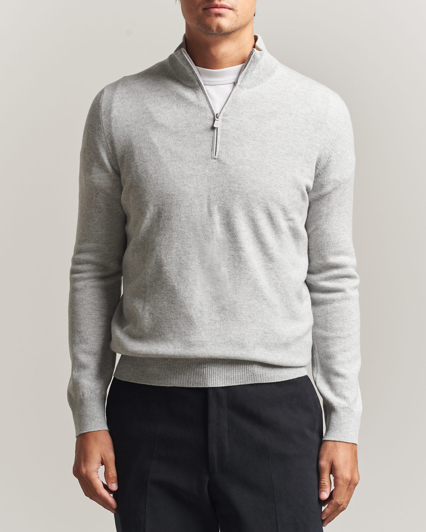 Hombres | Jerséis y prendas de punto | Gran Sasso | Wool/Cashmere Half Zip Light Grey Melange