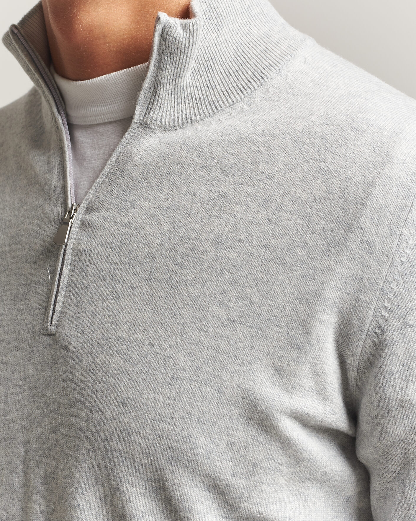Hombres | Jerséis y prendas de punto | Gran Sasso | Wool/Cashmere Half Zip Light Grey Melange