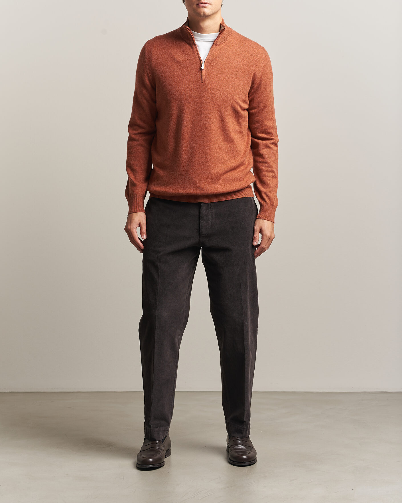Hombres | Jerséis y prendas de punto | Gran Sasso | Wool/Cashmere Half Zip Rust Orange