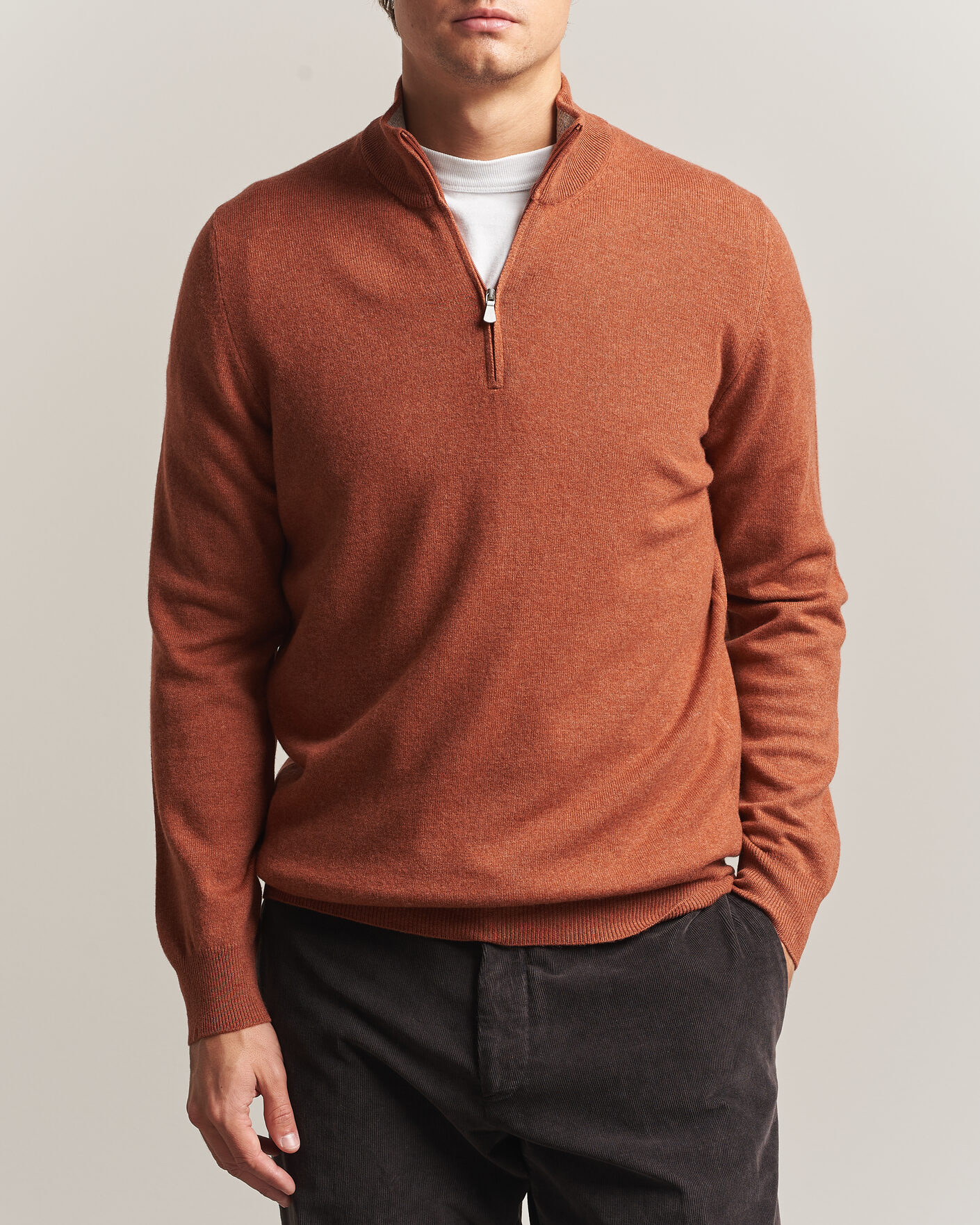 Hombres | Jerséis y prendas de punto | Gran Sasso | Wool/Cashmere Half Zip Rust Orange