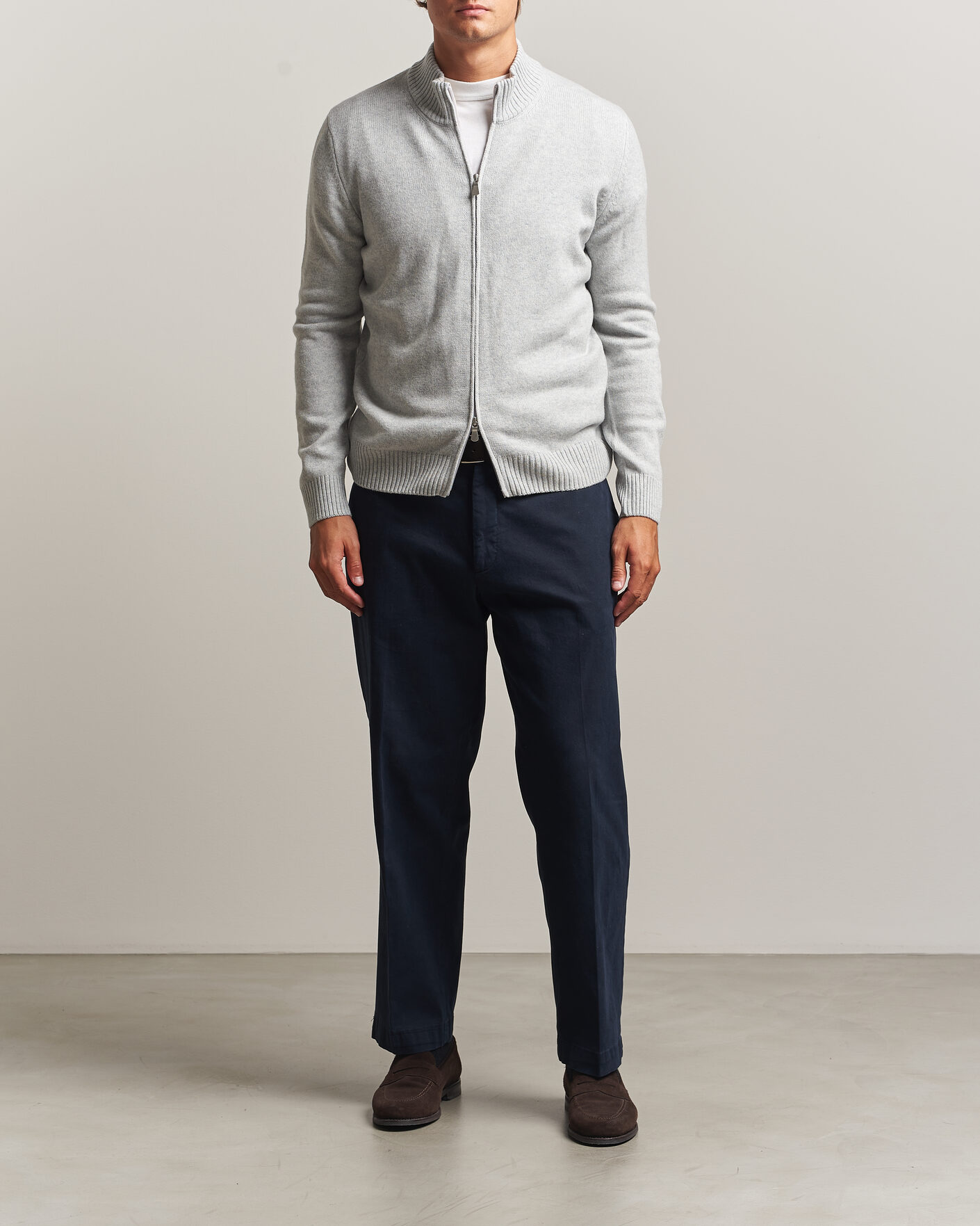 Hombres | Jerséis y prendas de punto | Gran Sasso | Wool/Cashmere Full Zip Light Grey Melange