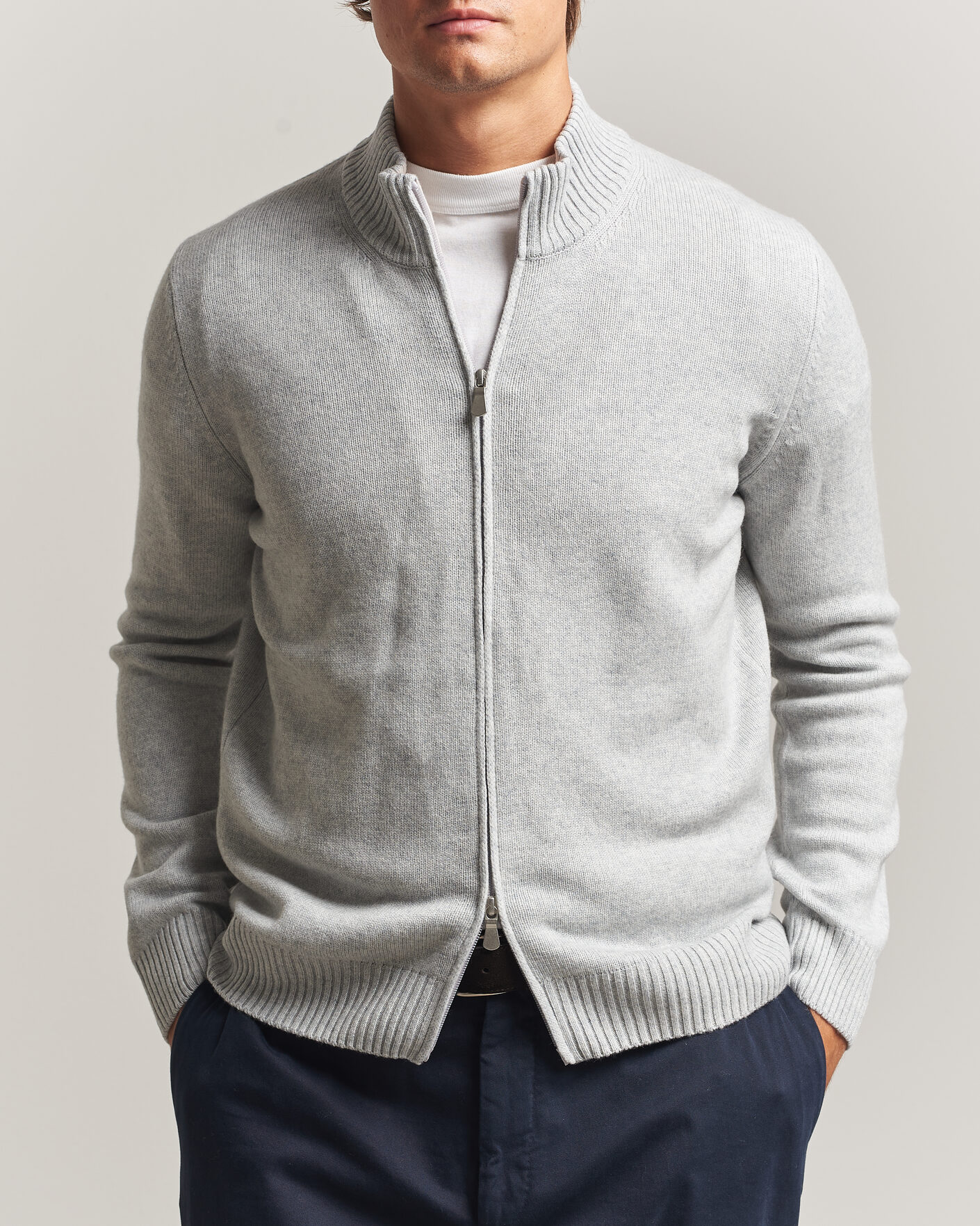 Hombres | Jerséis y prendas de punto | Gran Sasso | Wool/Cashmere Full Zip Light Grey Melange