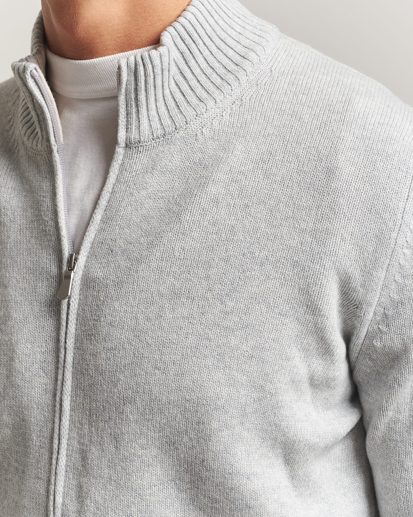 Hombres | Jerséis y prendas de punto | Gran Sasso | Wool/Cashmere Full Zip Light Grey Melange