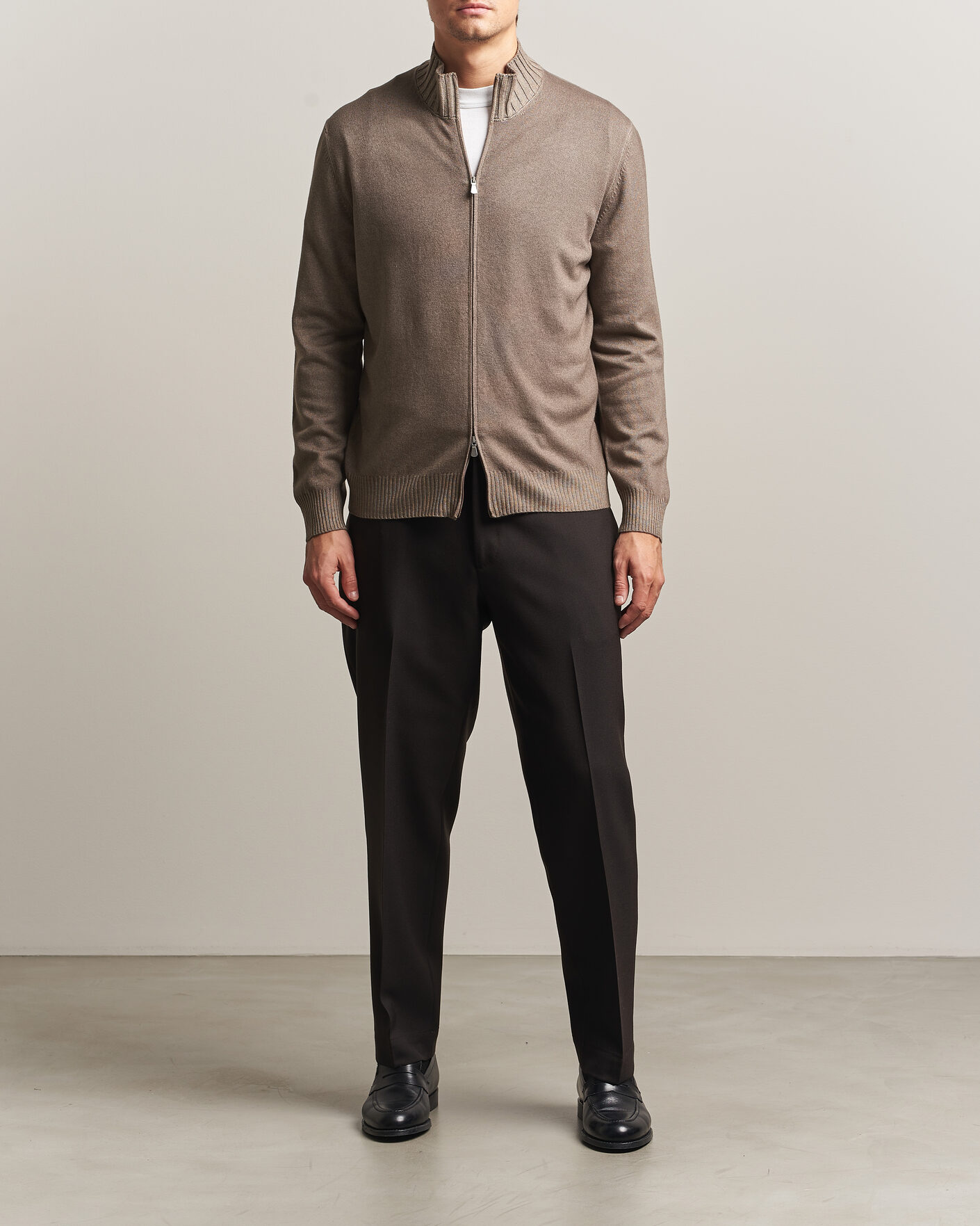 Hombres | Jerséis y prendas de punto | Gran Sasso | Wool/Cashmere Washed Full Zip Brown Melange