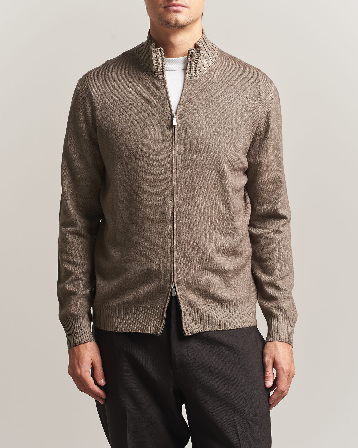 Hombres | Jerséis y prendas de punto | Gran Sasso | Wool/Cashmere Washed Full Zip Brown Melange