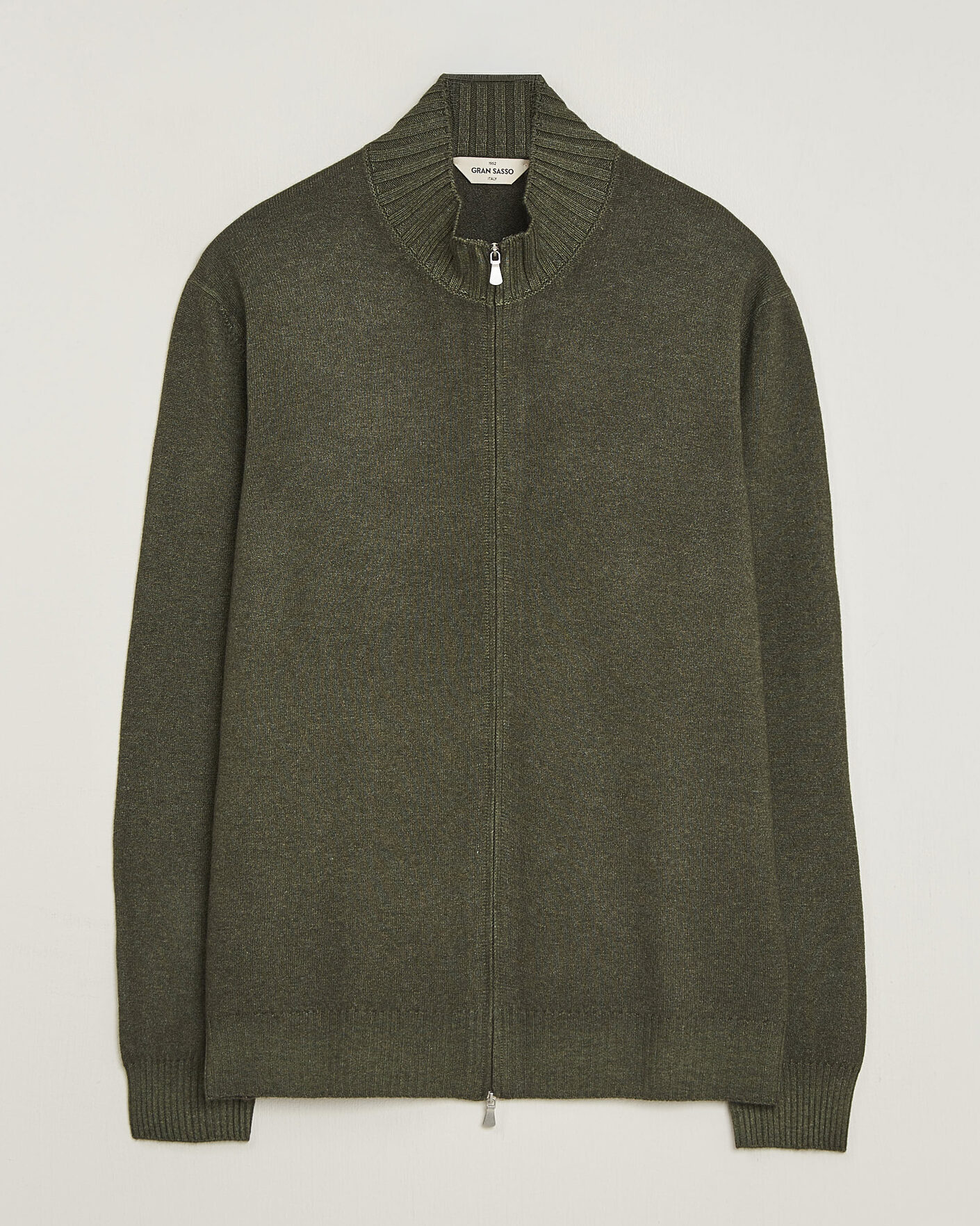 Hombres | Jerséis y prendas de punto | Gran Sasso | Wool/Cashmere Washed Full Zip Olive Melange