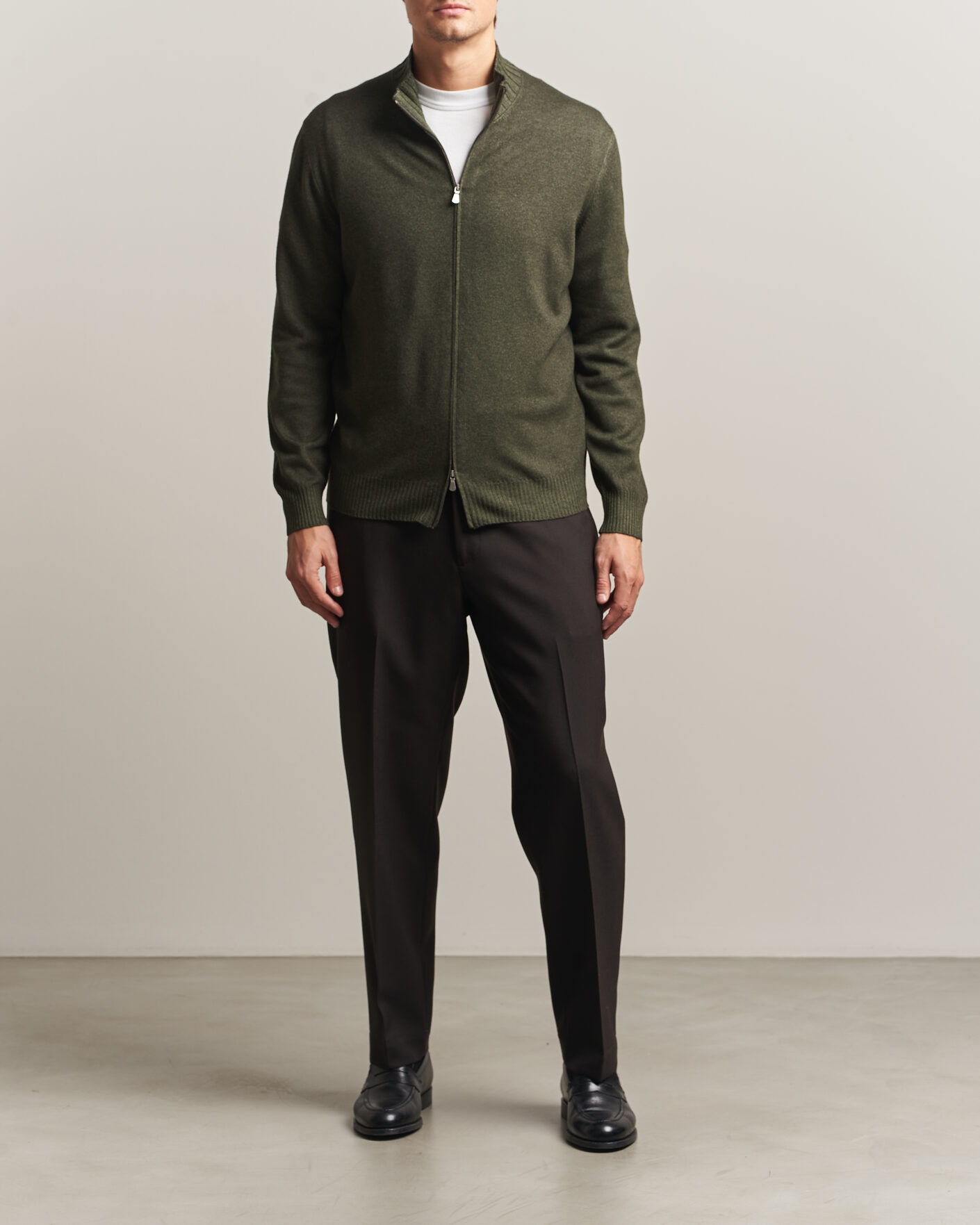 Hombres | Jerséis y prendas de punto | Gran Sasso | Wool/Cashmere Washed Full Zip Olive Melange