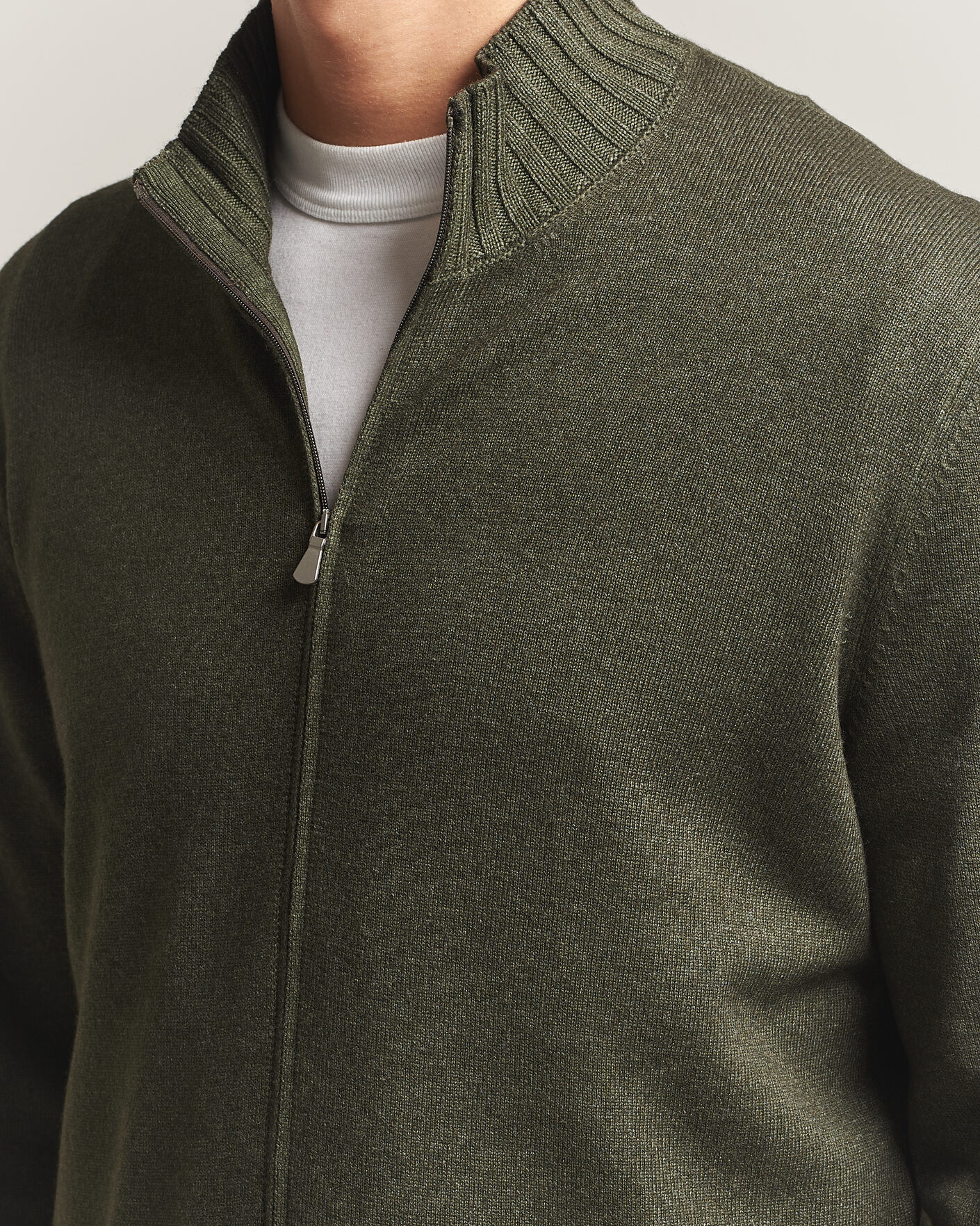 Hombres | Jerséis y prendas de punto | Gran Sasso | Wool/Cashmere Washed Full Zip Olive Melange