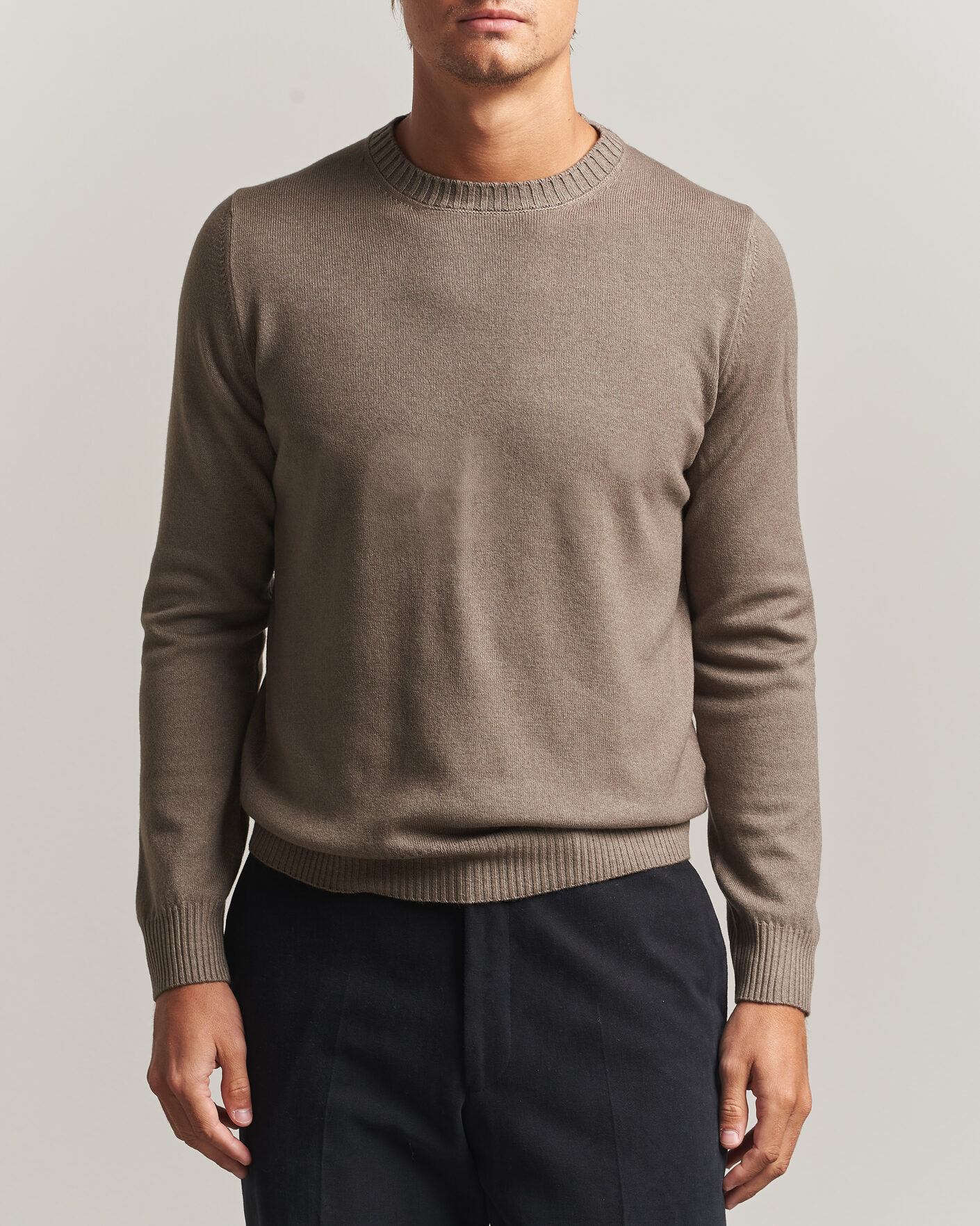Hombres | Jerséis y prendas de punto | Gran Sasso | Wool/Cashmere Washed Crew Neck Brown Melange
