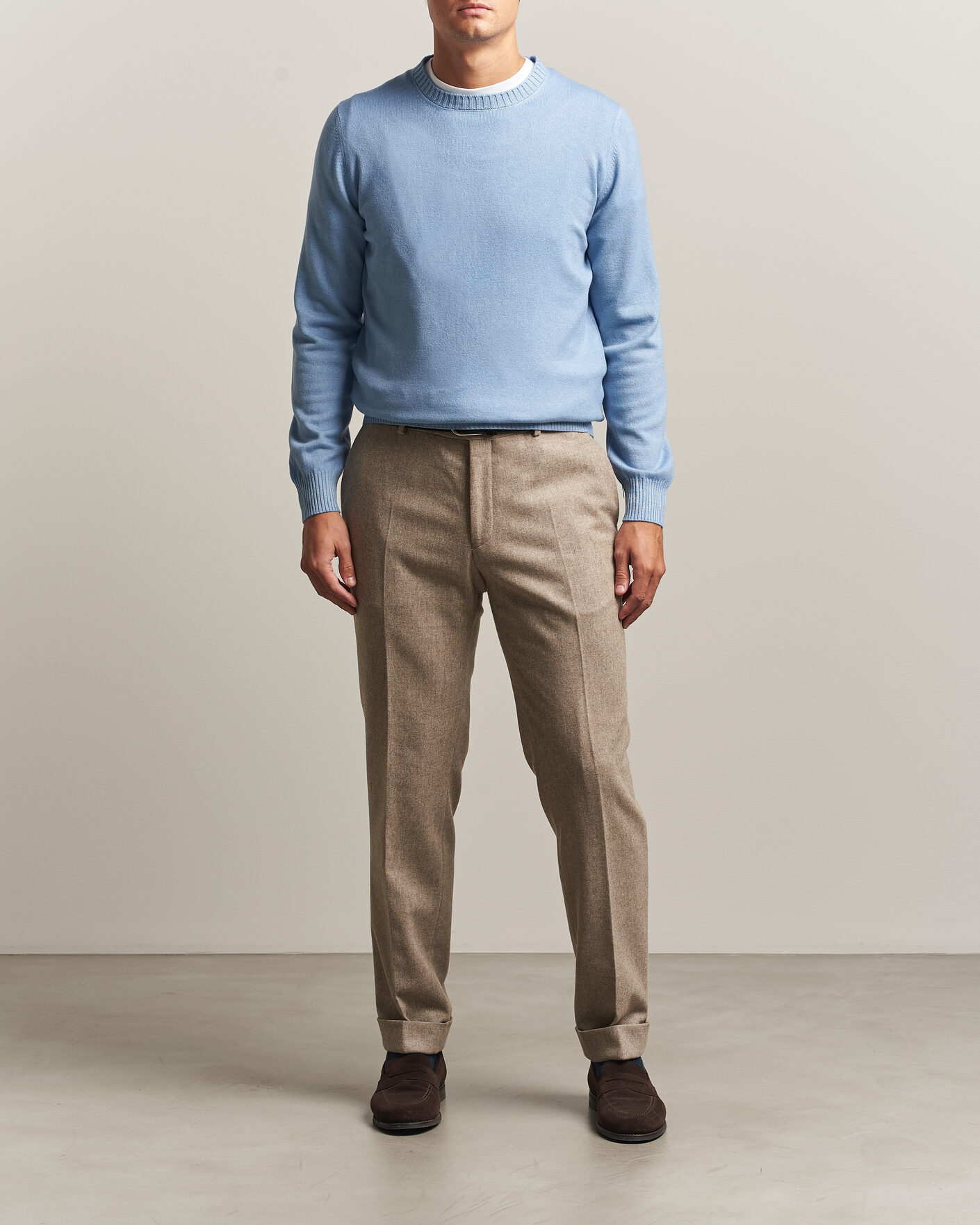 Hombres | Jerséis y prendas de punto | Gran Sasso | Wool/Cashmere Washed Crew Neck Blue Melange