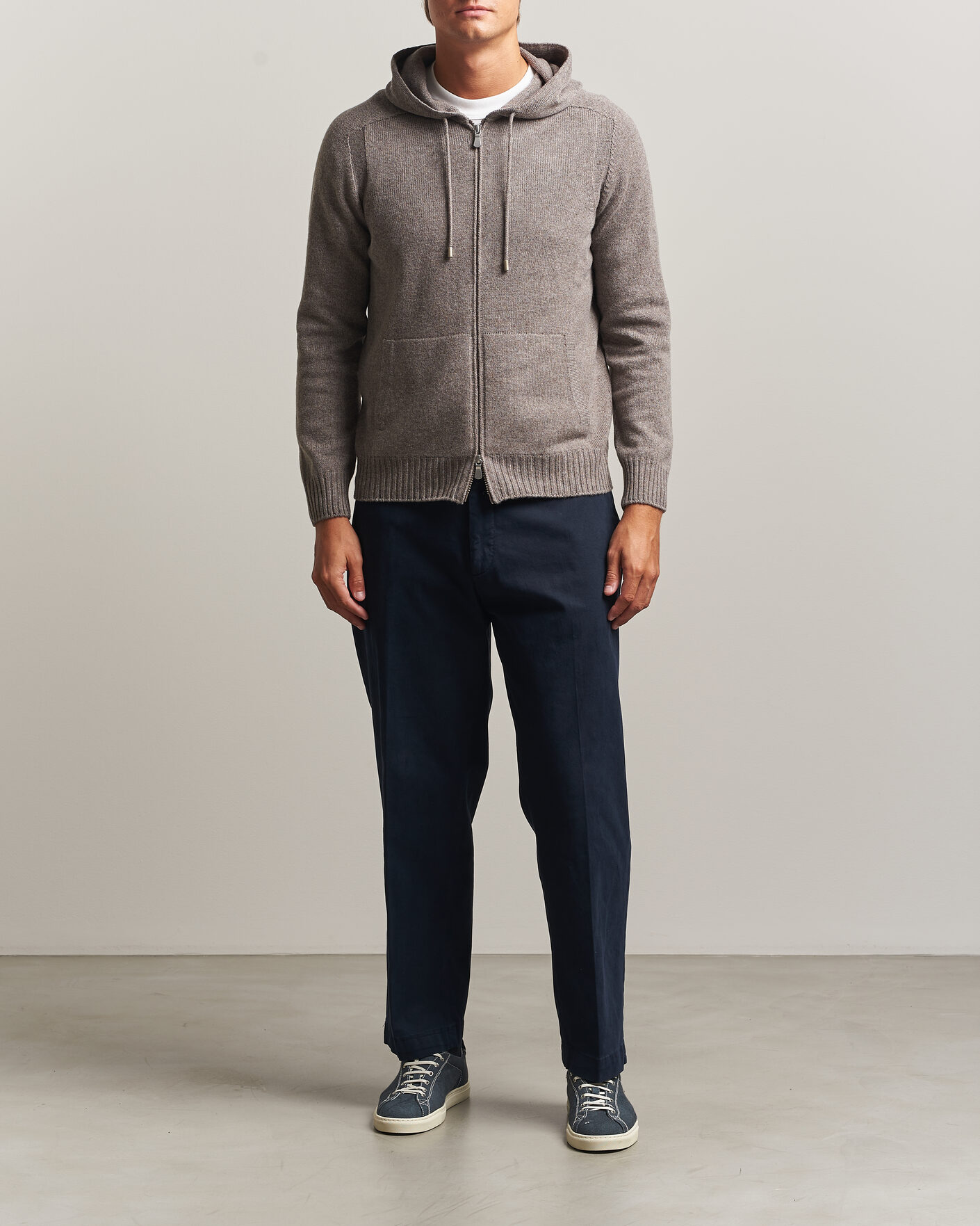 Hombres | Jerséis y prendas de punto | Gran Sasso | Full Zip Wool Hoodie Taupe Melange
