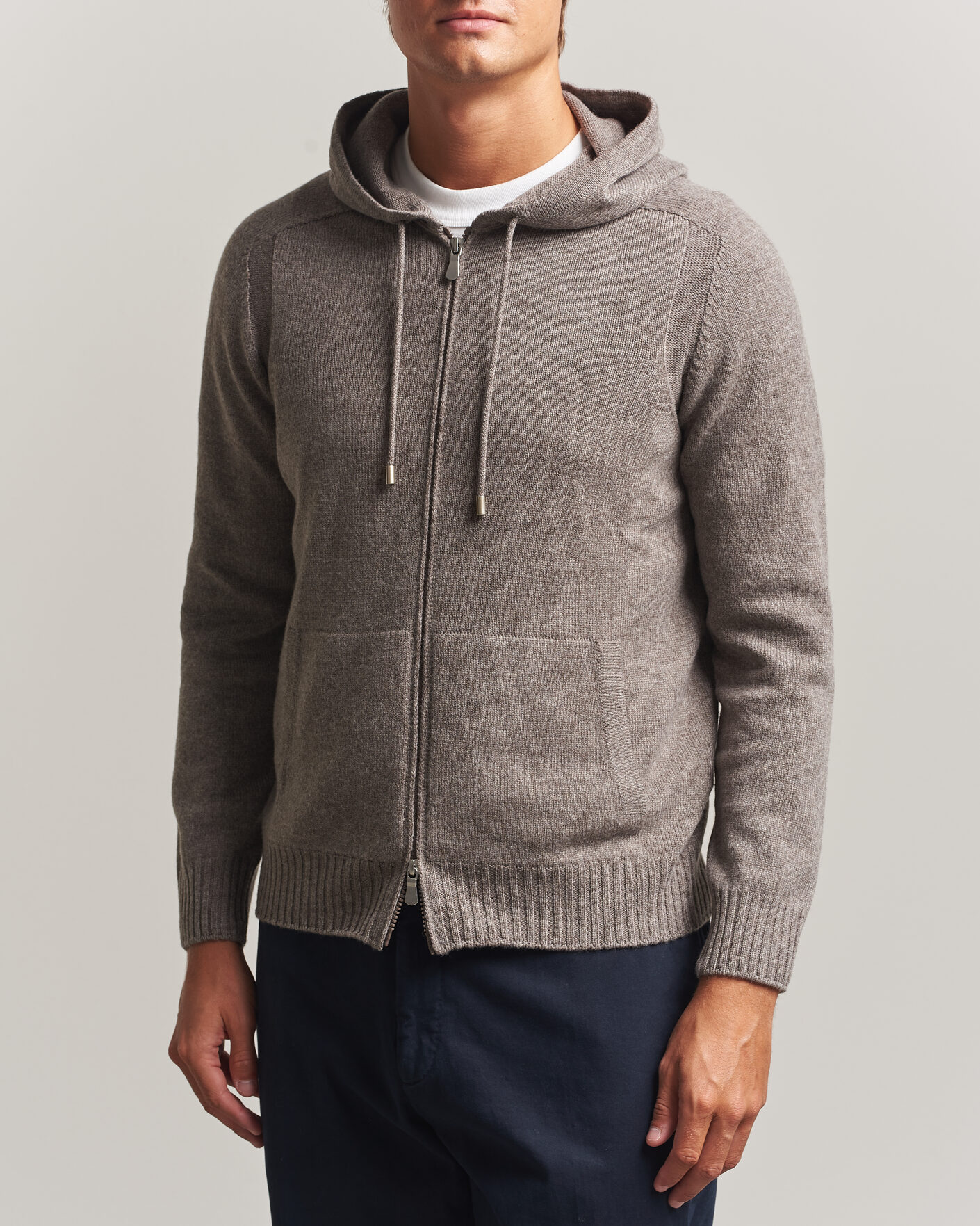 Hombres | Jerséis y prendas de punto | Gran Sasso | Full Zip Wool Hoodie Taupe Melange
