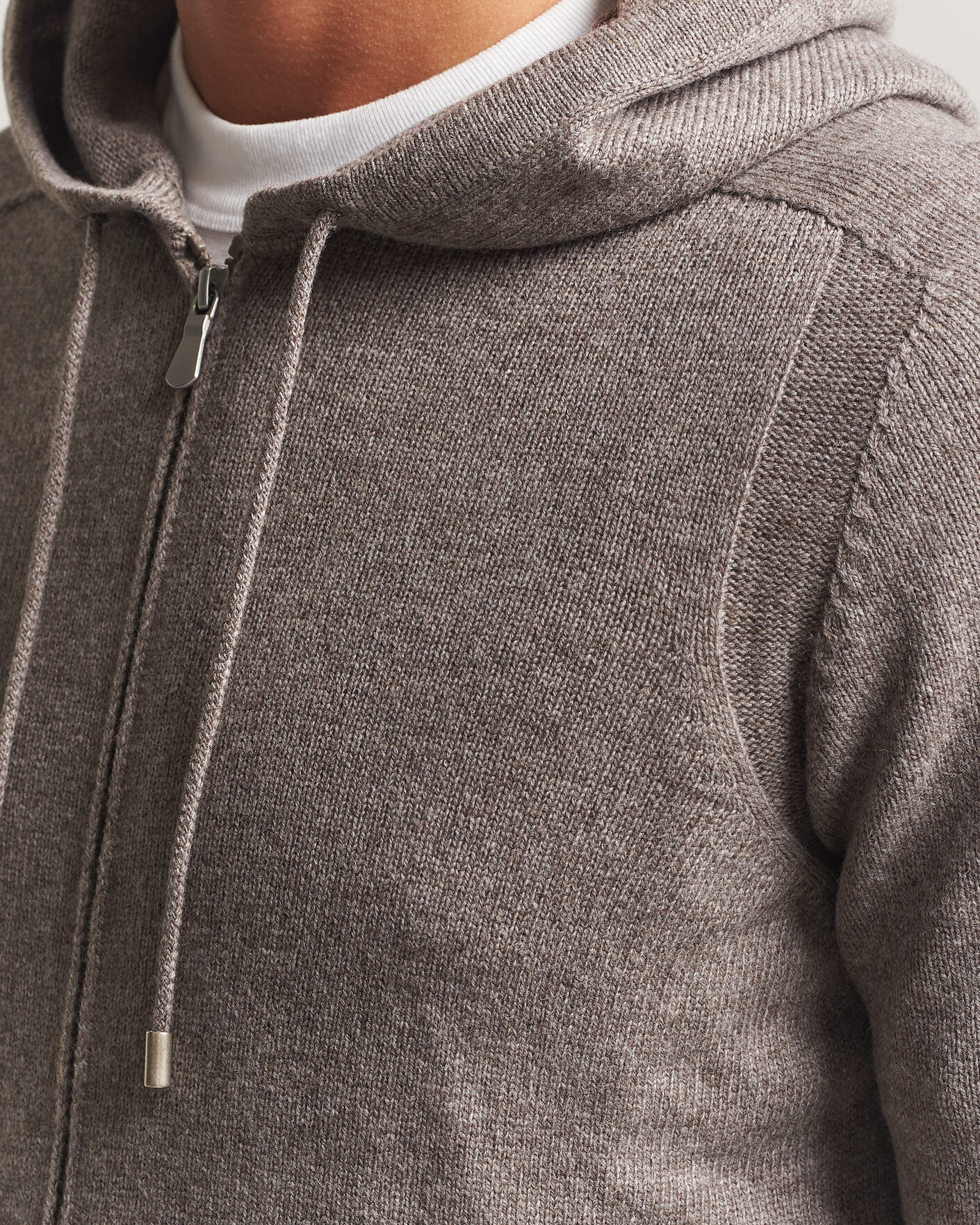 Hombres | Jerséis y prendas de punto | Gran Sasso | Full Zip Wool Hoodie Taupe Melange