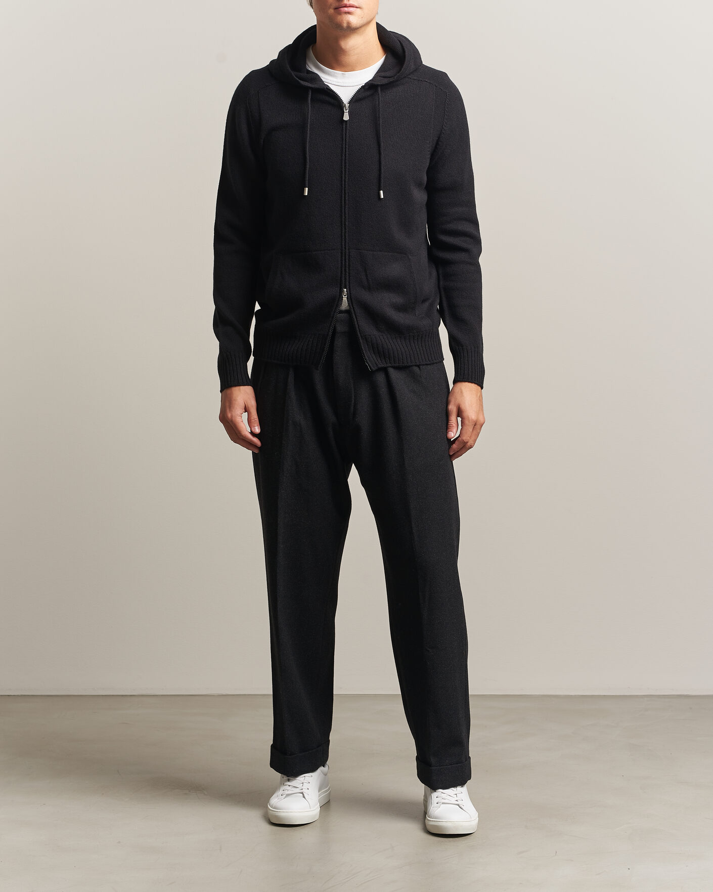 Hombres | Jerséis y prendas de punto | Gran Sasso | Full Zip Wool Hoodie Black