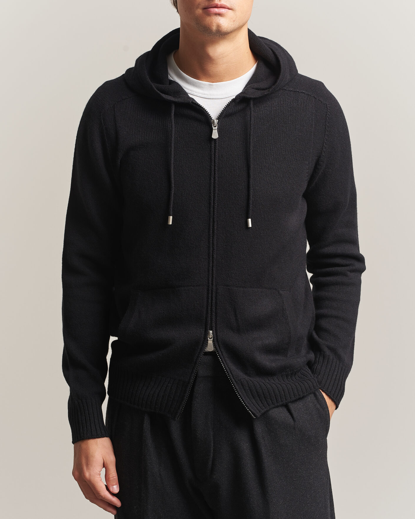 Hombres | Jerséis y prendas de punto | Gran Sasso | Full Zip Wool Hoodie Black