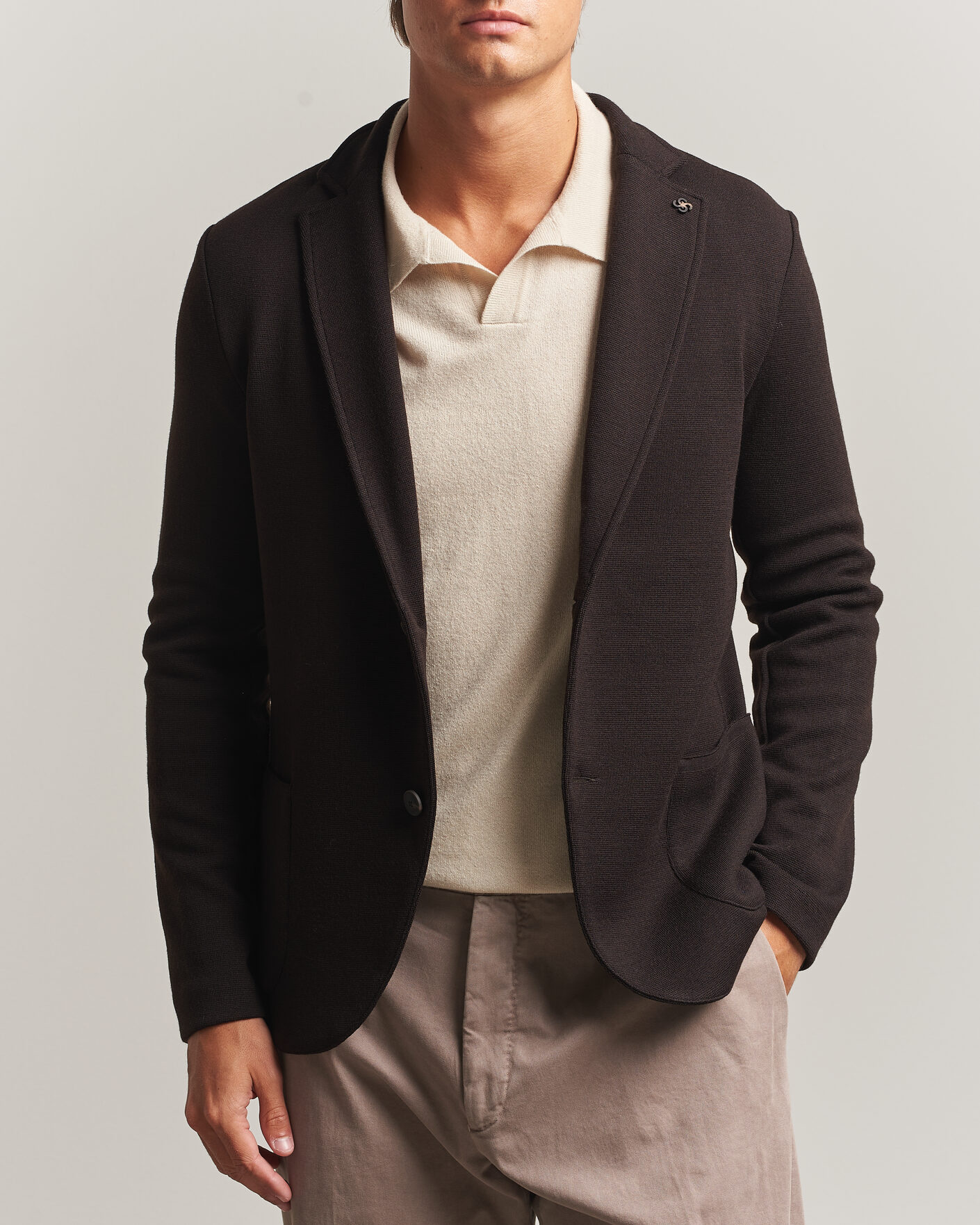 Hombres | Blazers | Gran Sasso | Rainwool Knitted Blazer Dark Brown