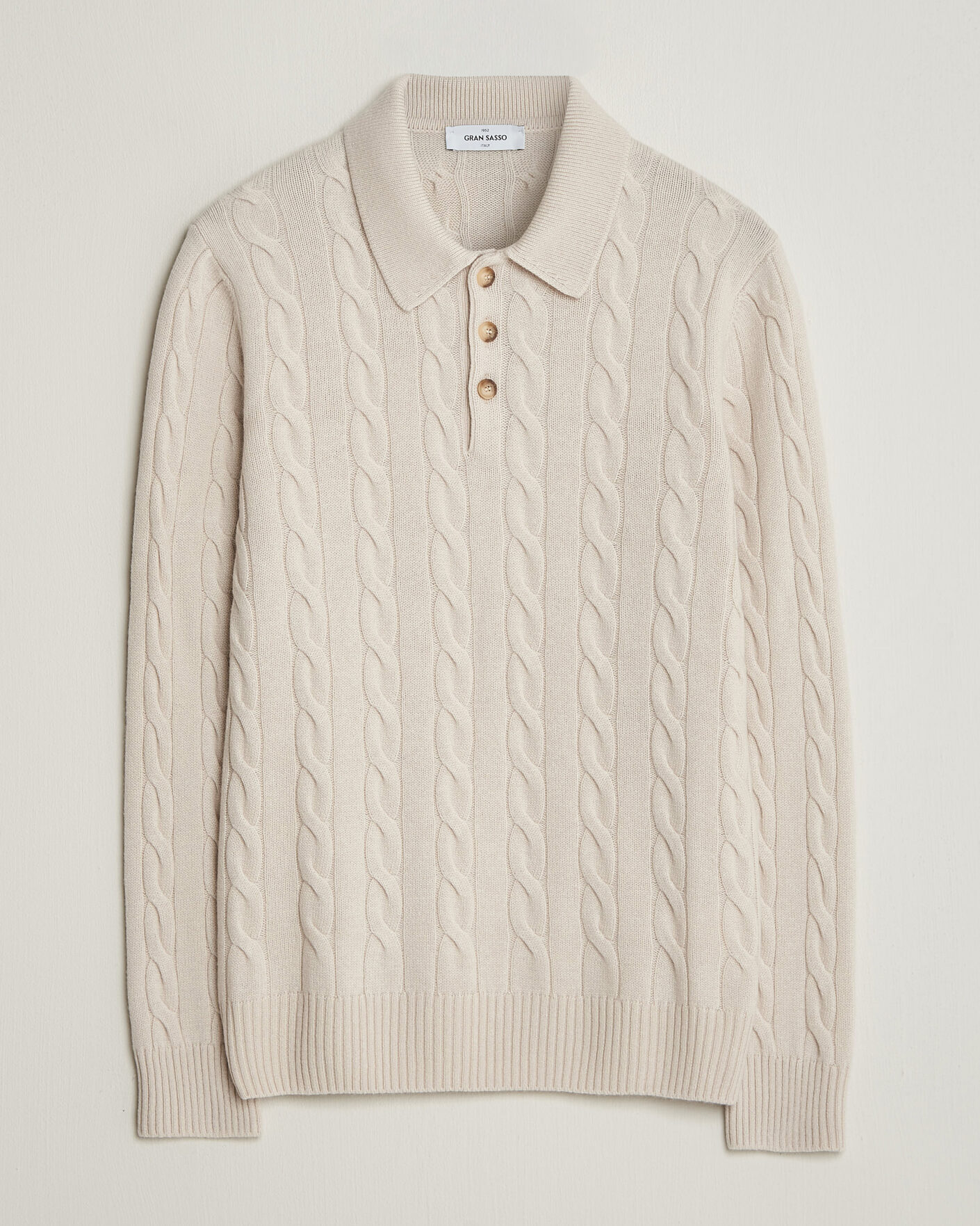 Hombres | Jerséis y prendas de punto | Gran Sasso | Wool/Cashmere Cable Polo Beige Melange