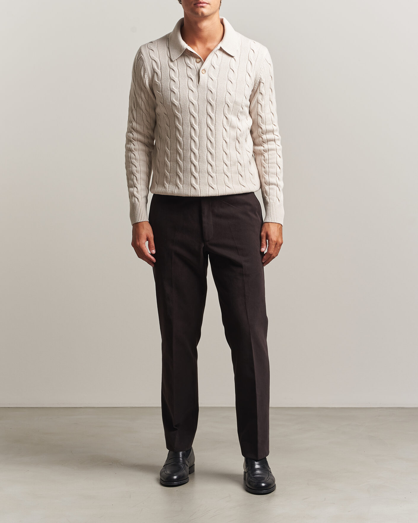 Hombres | Jerséis y prendas de punto | Gran Sasso | Wool/Cashmere Cable Polo Beige Melange