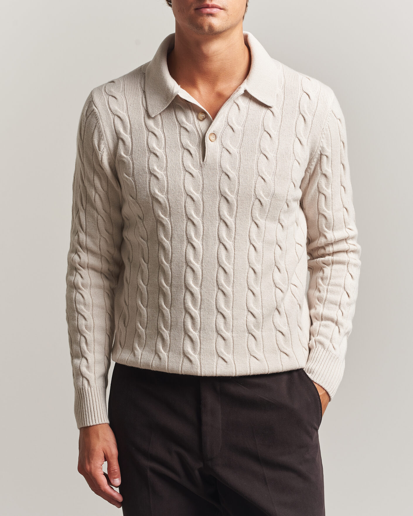 Hombres | Jerséis y prendas de punto | Gran Sasso | Wool/Cashmere Cable Polo Beige Melange