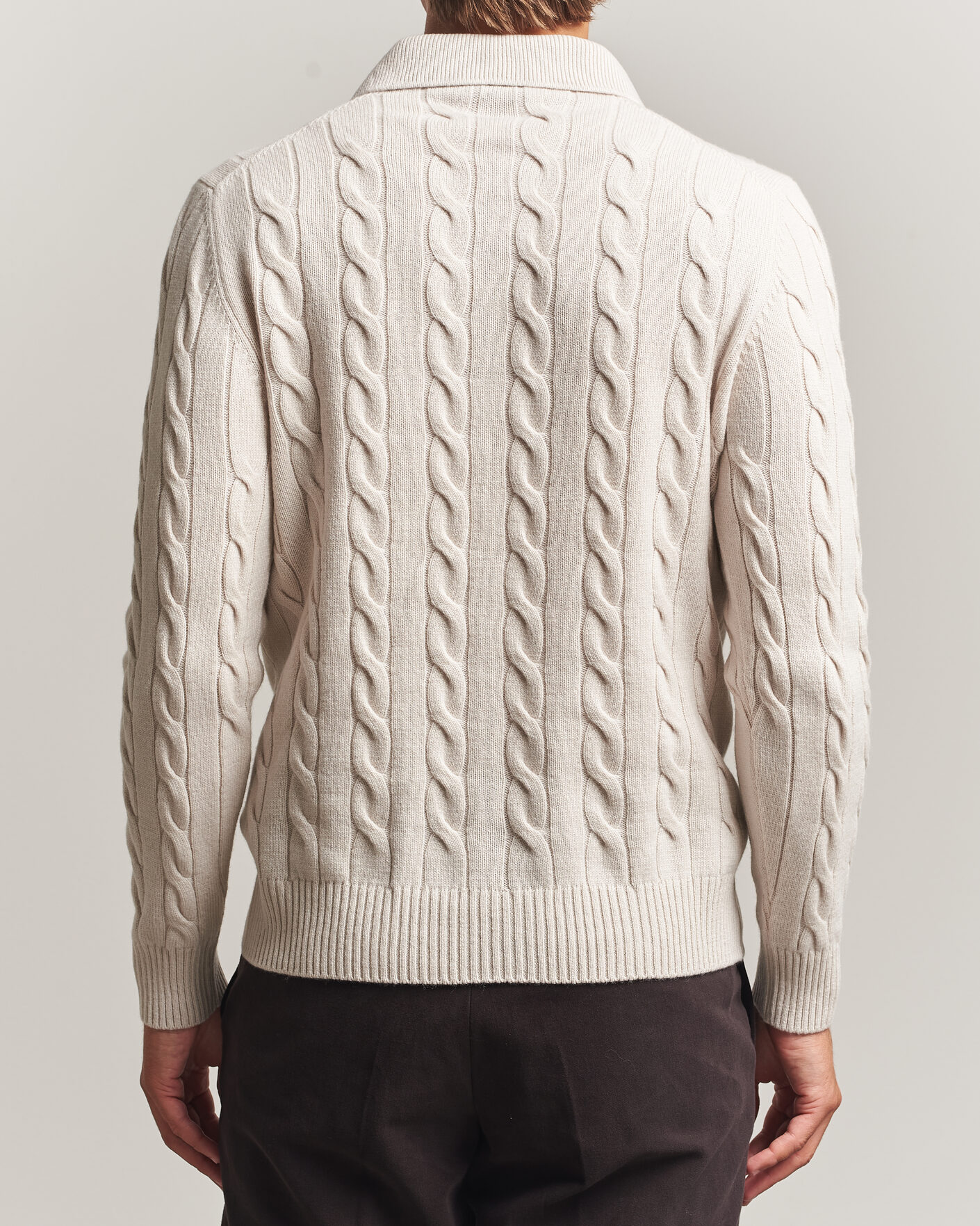 Hombres | Jerséis y prendas de punto | Gran Sasso | Wool/Cashmere Cable Polo Beige Melange