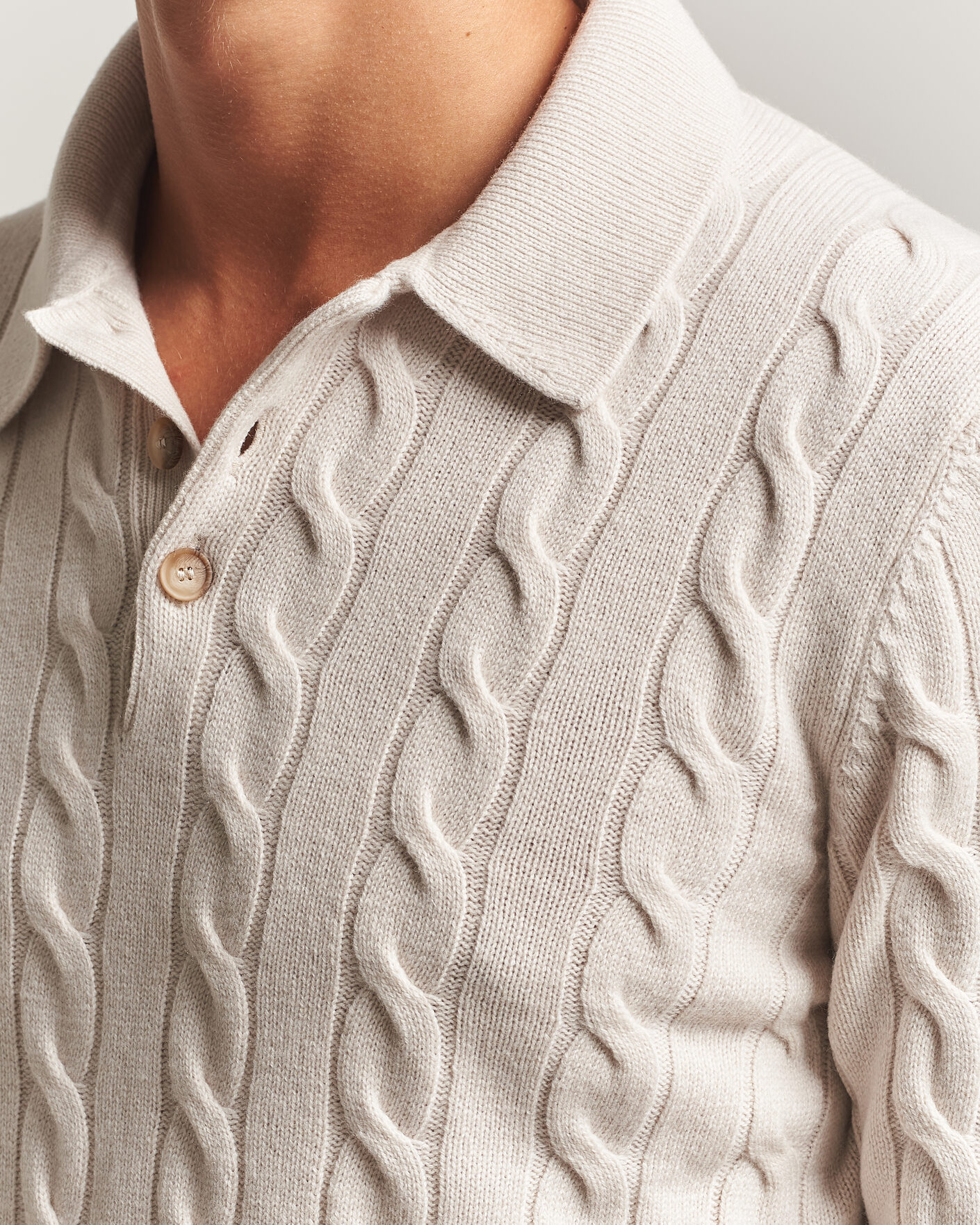 Hombres | Jerséis y prendas de punto | Gran Sasso | Wool/Cashmere Cable Polo Beige Melange