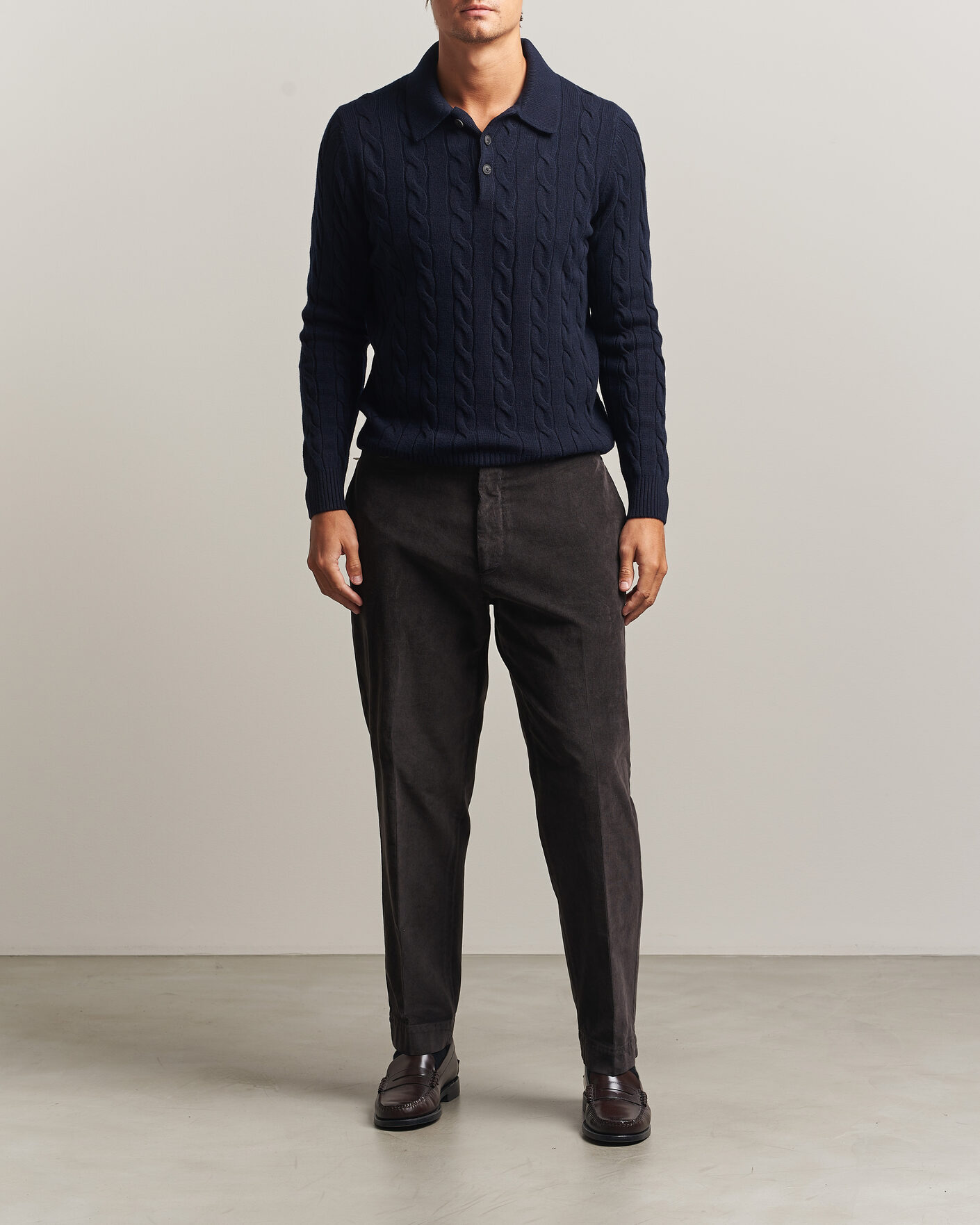 Hombres | Jerséis y prendas de punto | Gran Sasso | Wool/Cashmere Cable Polo Navy