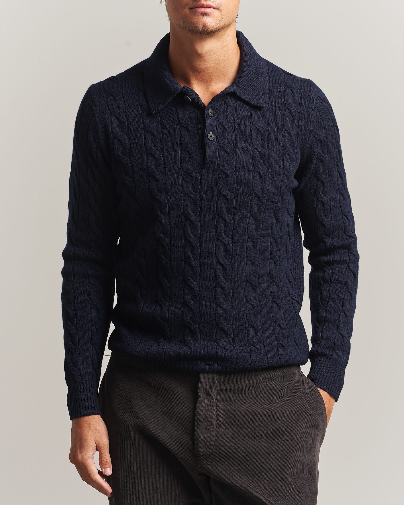 Hombres | Jerséis y prendas de punto | Gran Sasso | Wool/Cashmere Cable Polo Navy