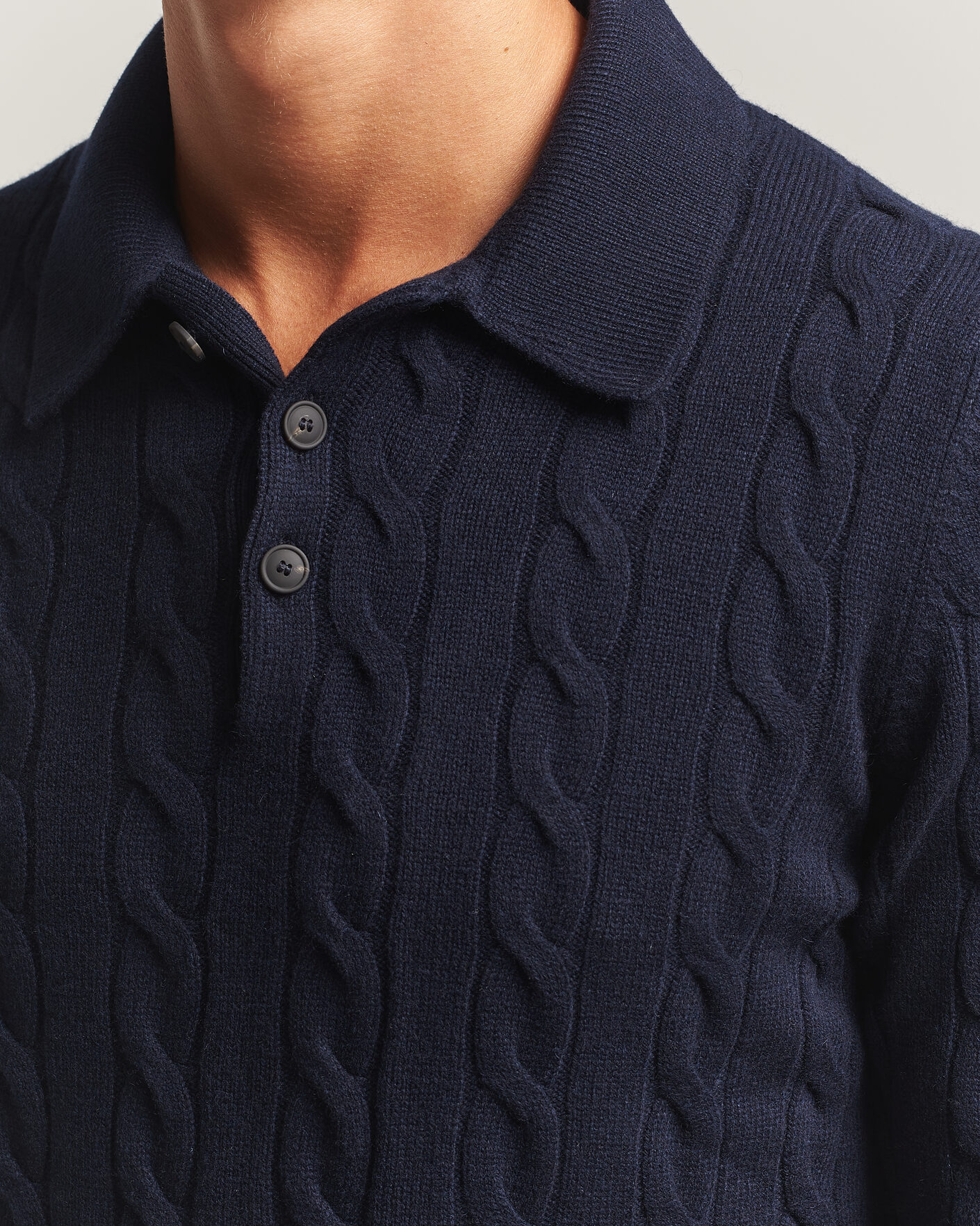 Hombres | Jerséis y prendas de punto | Gran Sasso | Wool/Cashmere Cable Polo Navy